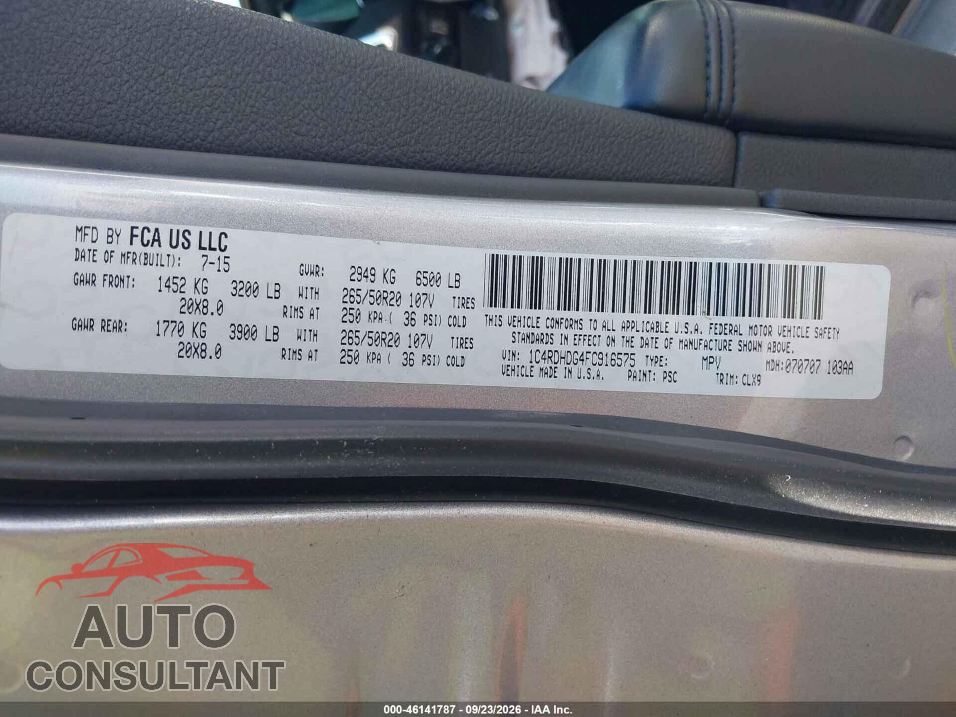 DODGE DURANGO 2015 - 1C4RDHDG4FC916575