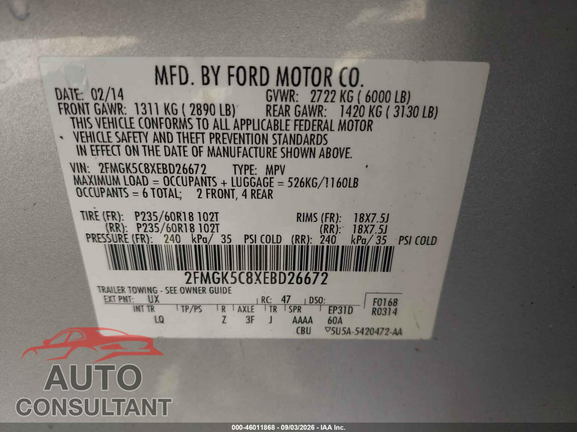 FORD FLEX 2014 - 2FMGK5C8XEBD26672