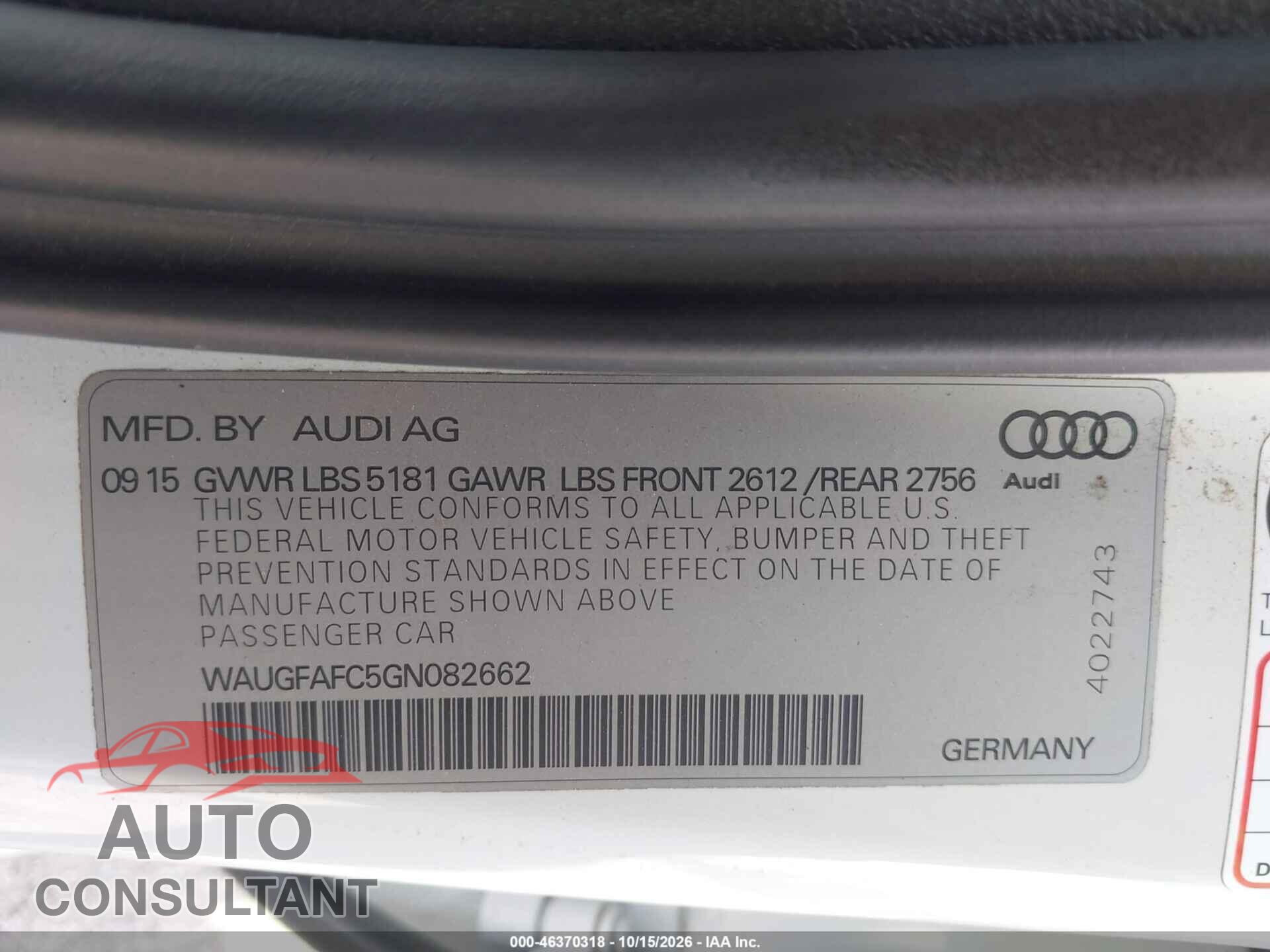 AUDI A6 2016 - WAUGFAFC5GN082662