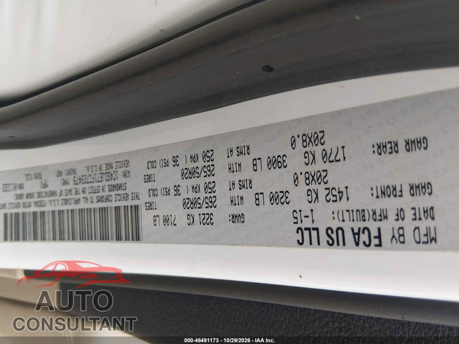 DODGE DURANGO 2015 - 1C4SDJET1FC723479