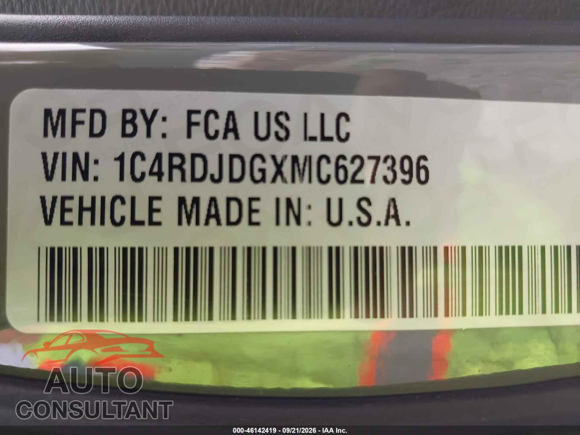 DODGE DURANGO 2021 - 1C4RDJDGXMC627396