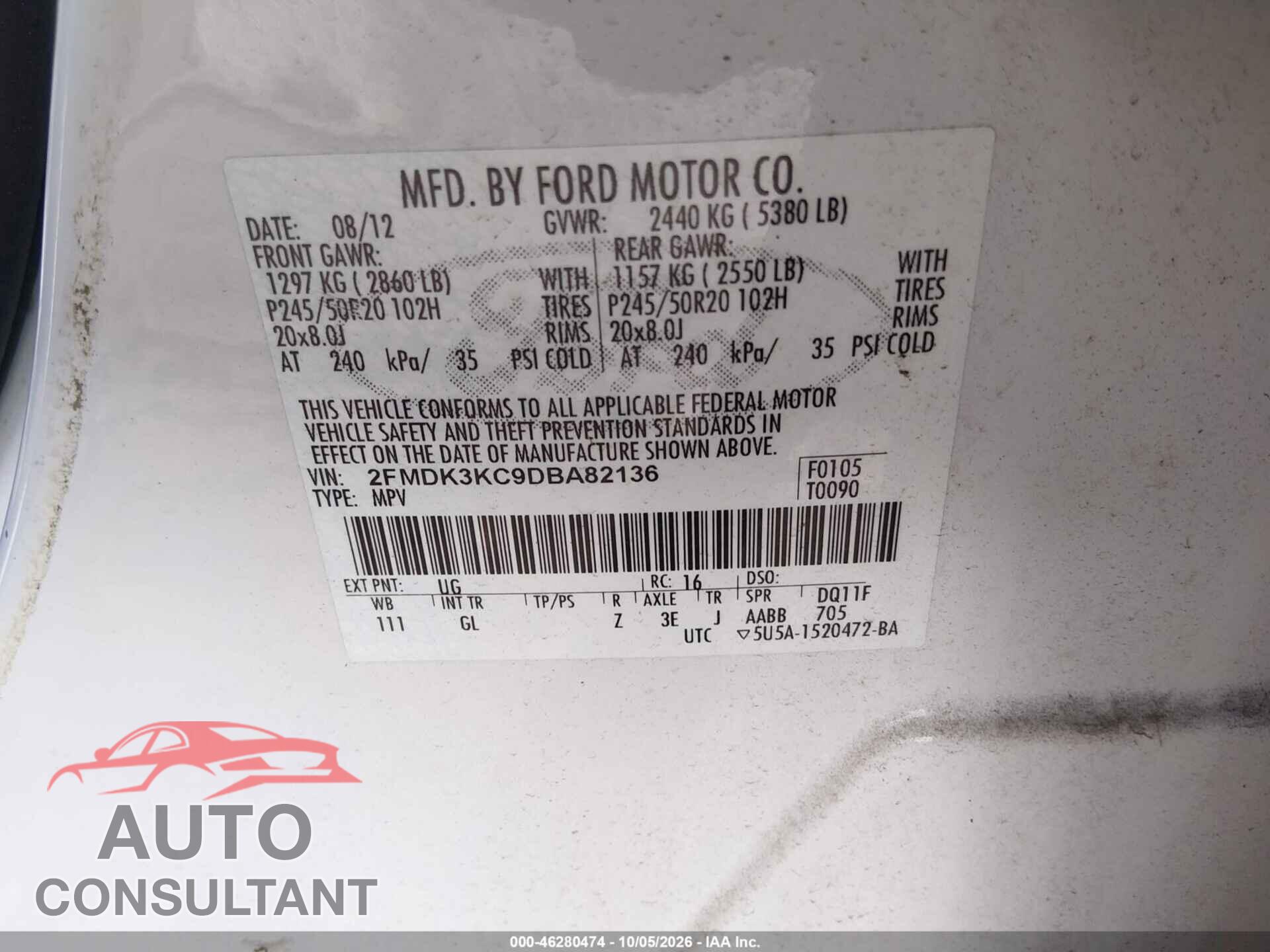 FORD EDGE 2013 - 2FMDK3KC9DBA82136