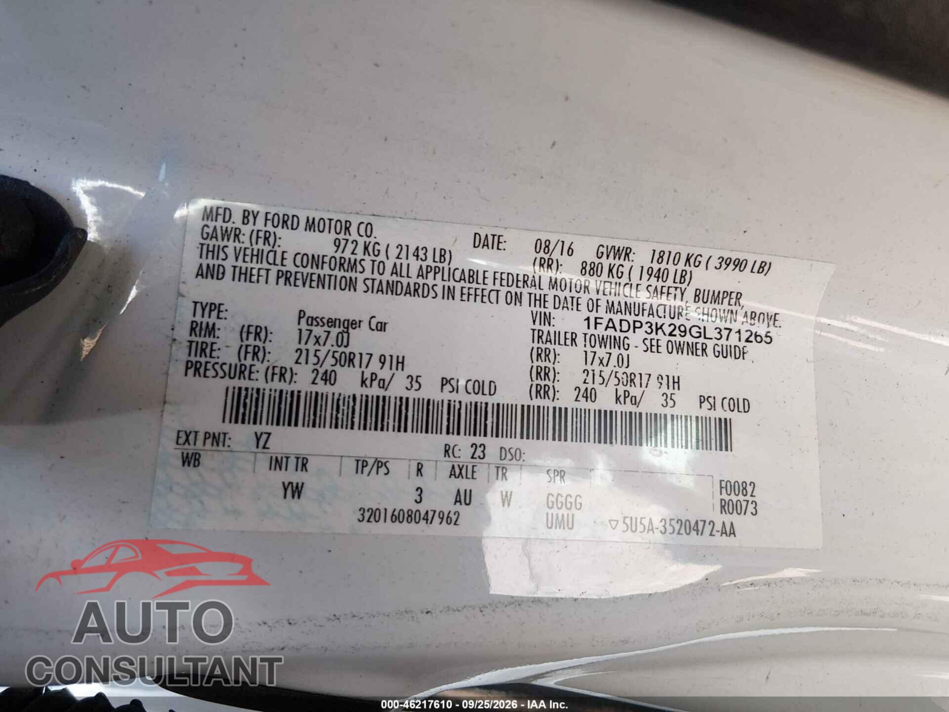 FORD FOCUS 2016 - 1FADP3K29GL371265
