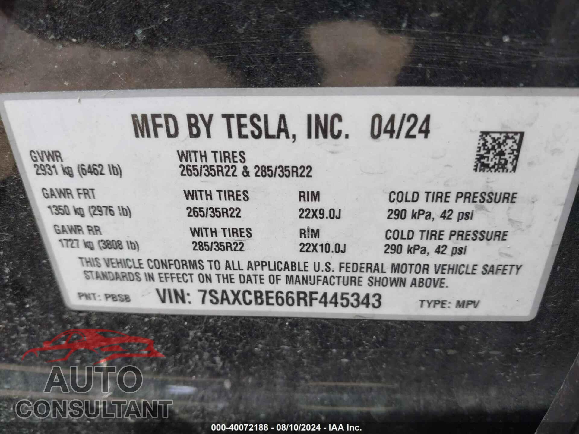 TESLA MODEL X 2024 - 7SAXCBE66RF445343
