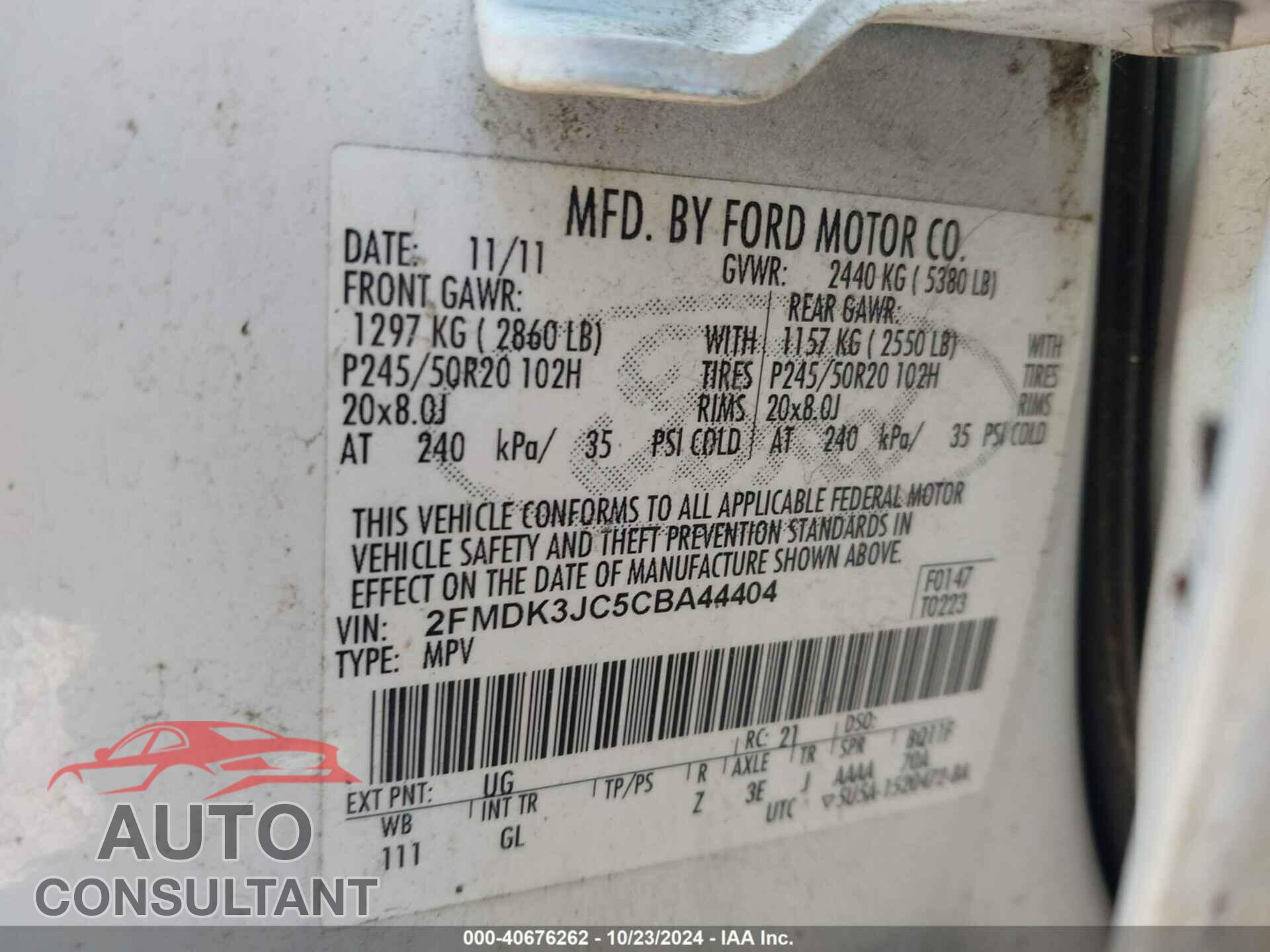 FORD EDGE 2012 - 2FMDK3JC5CBA44404