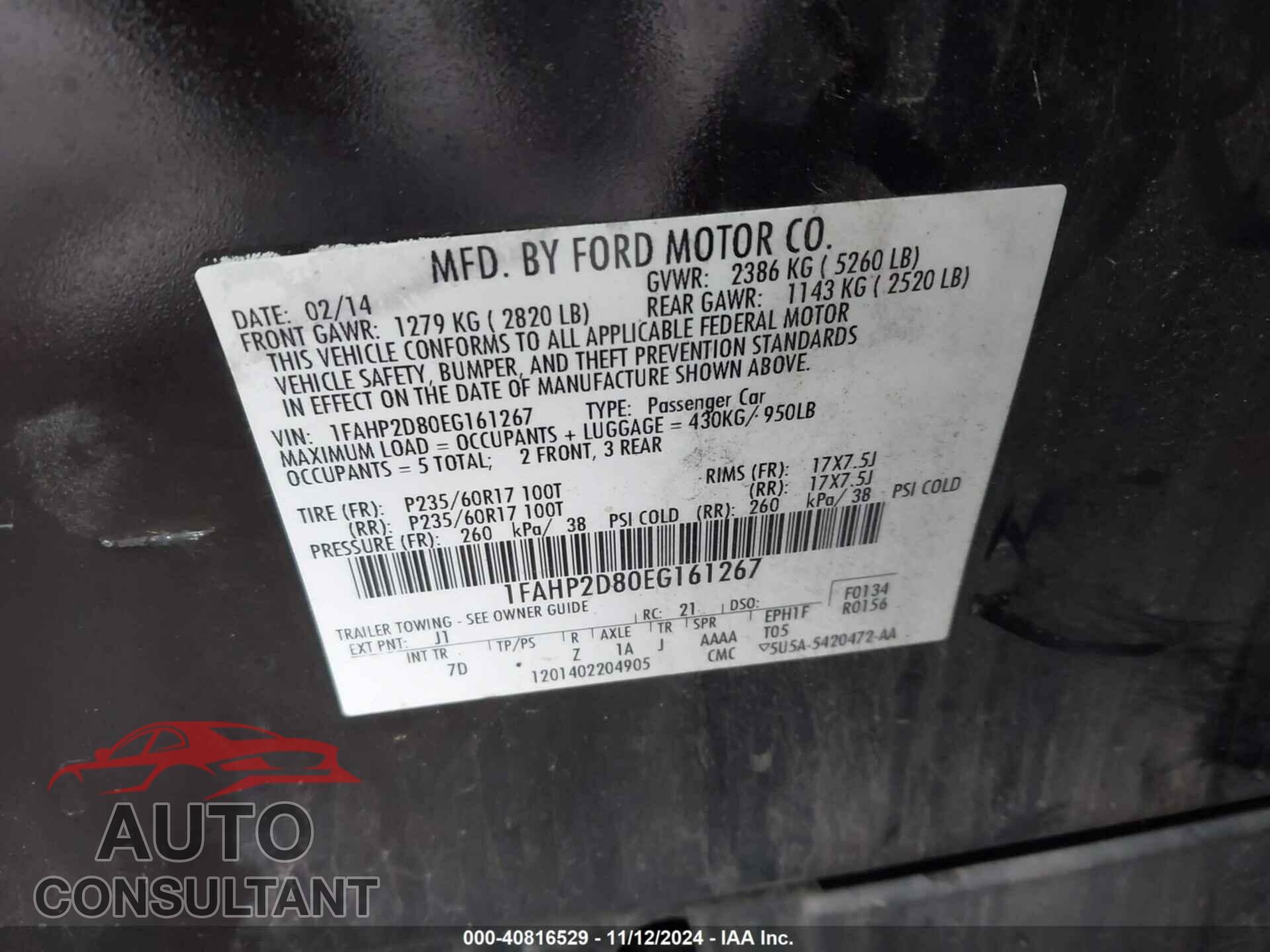 FORD TAURUS 2014 - 1FAHP2D80EG161267