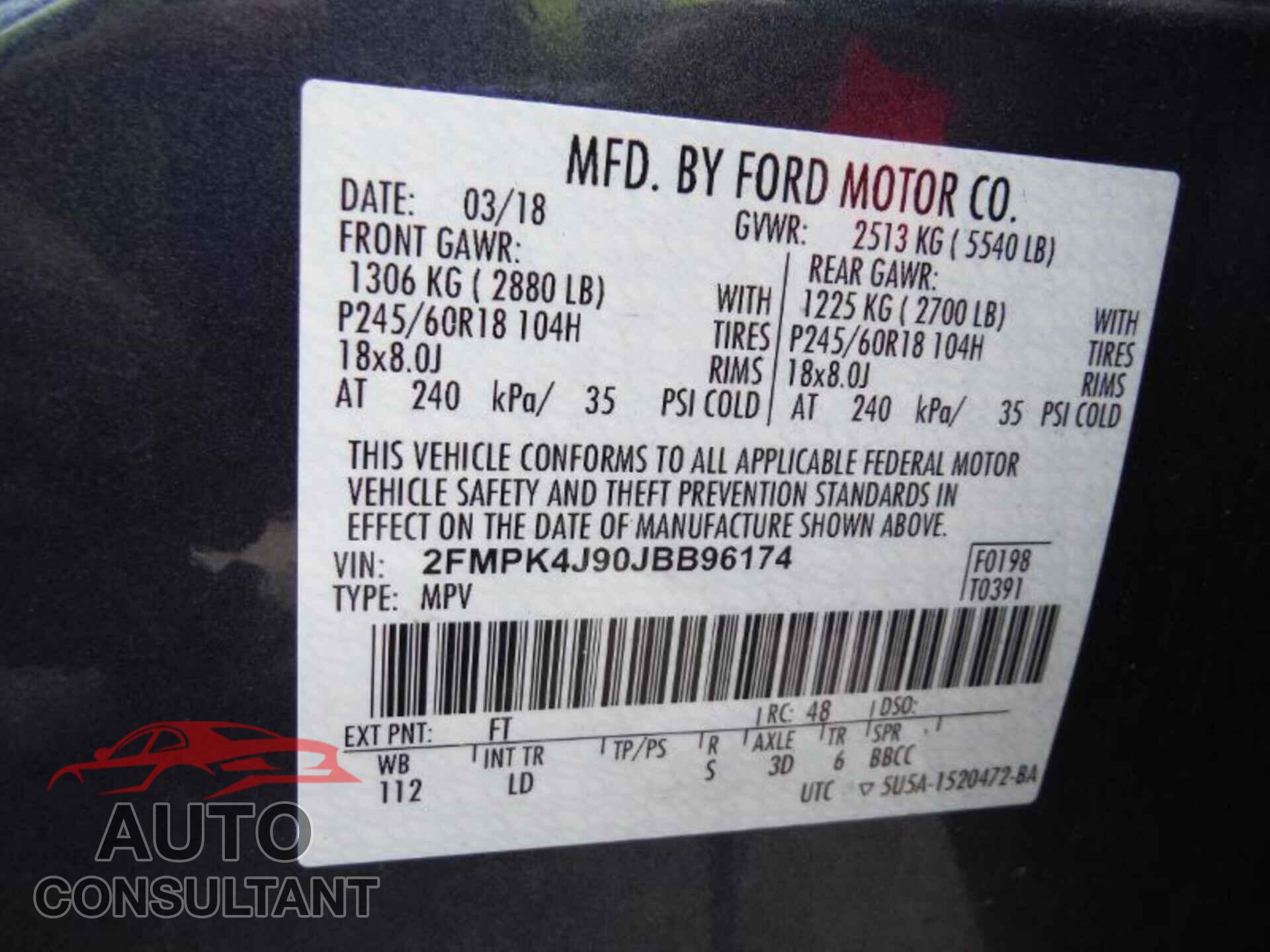 FORD EDGE 2018 - 2FMPK4J90JBB96174