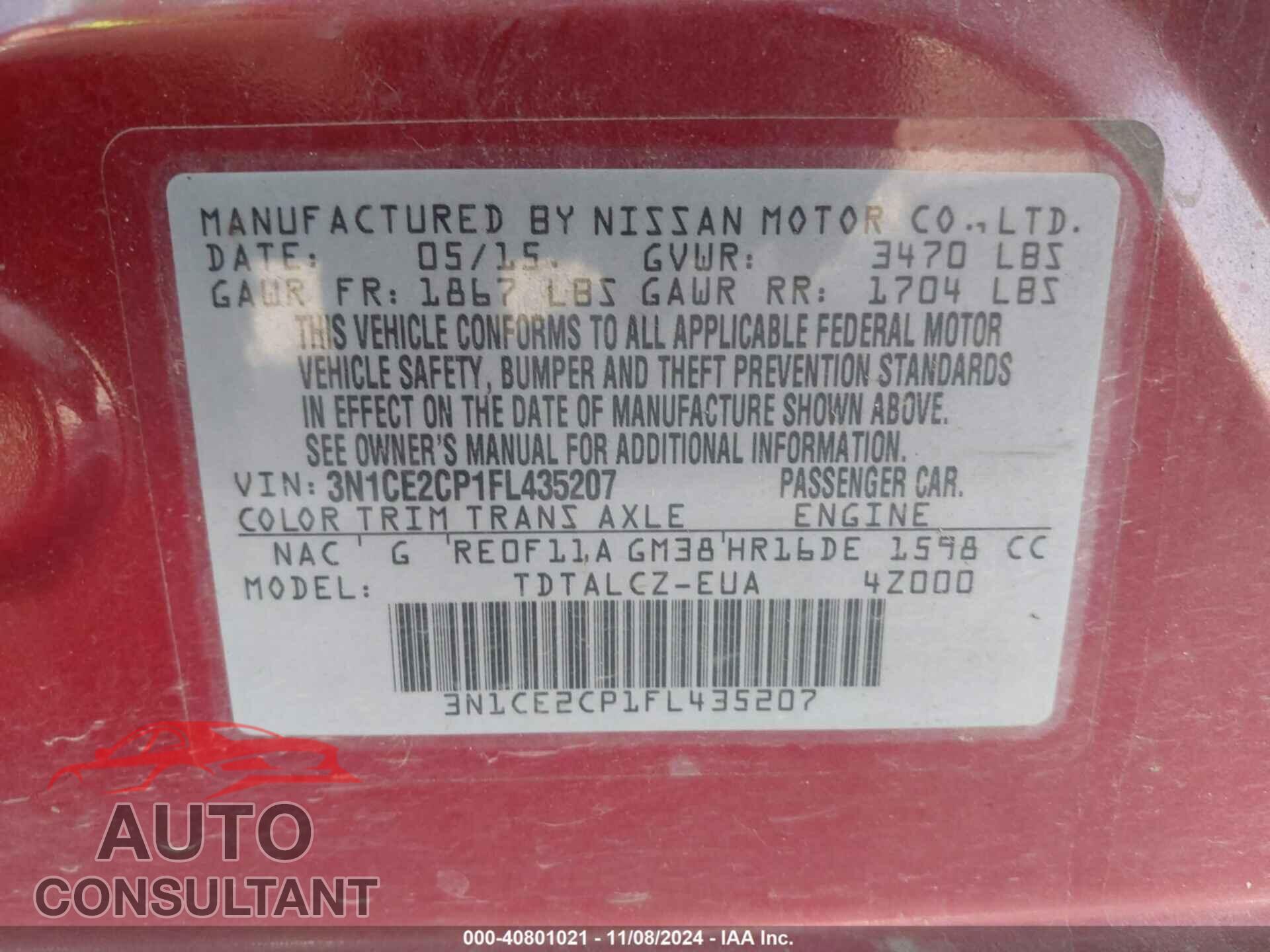 NISSAN VERSA NOTE 2015 - 3N1CE2CP1FL435207