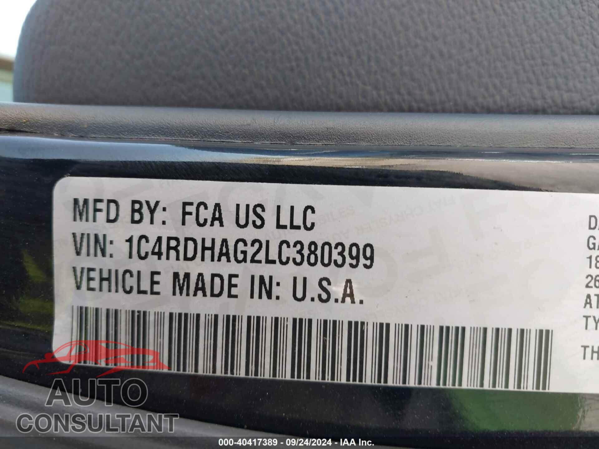 DODGE DURANGO 2020 - 1C4RDHAG2LC380399