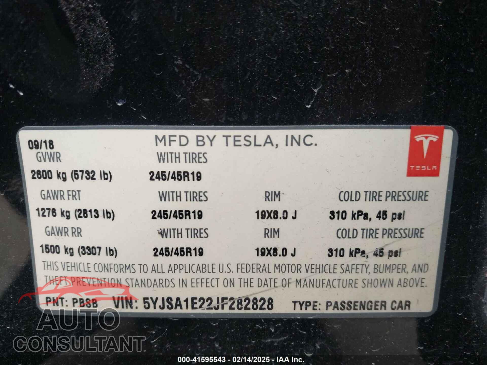 TESLA MODEL S 2018 - 5YJSA1E22JF282828