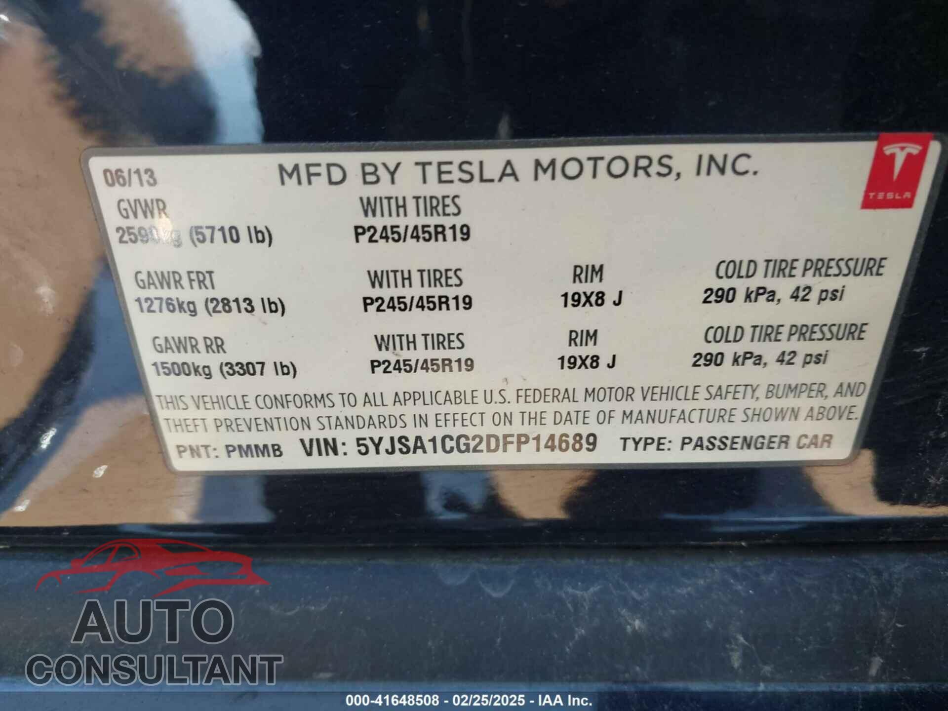 TESLA MODEL S 2013 - 5YJSA1CG2DFP14689