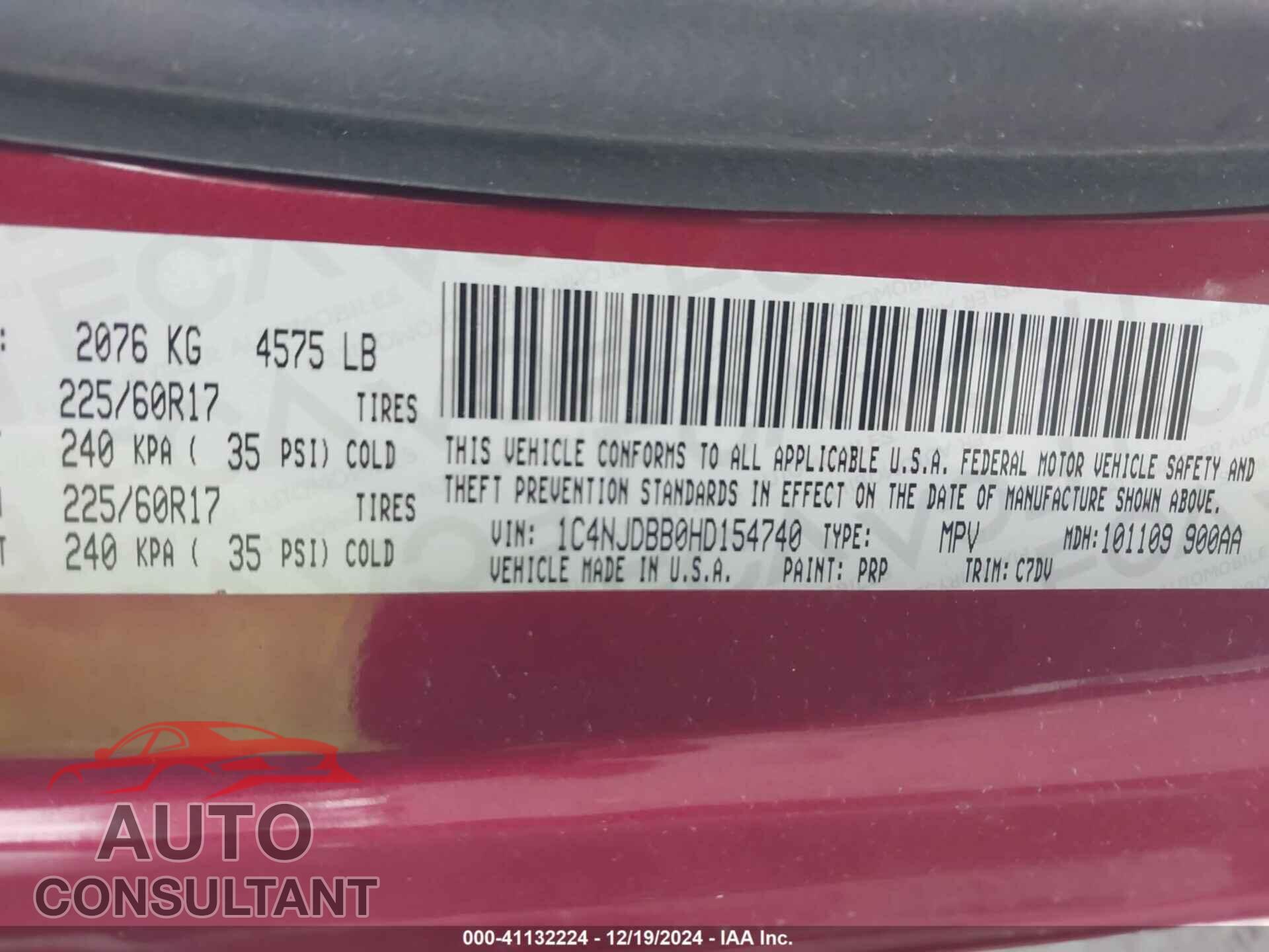 JEEP COMPASS 2017 - 1C4NJDBB0HD154740