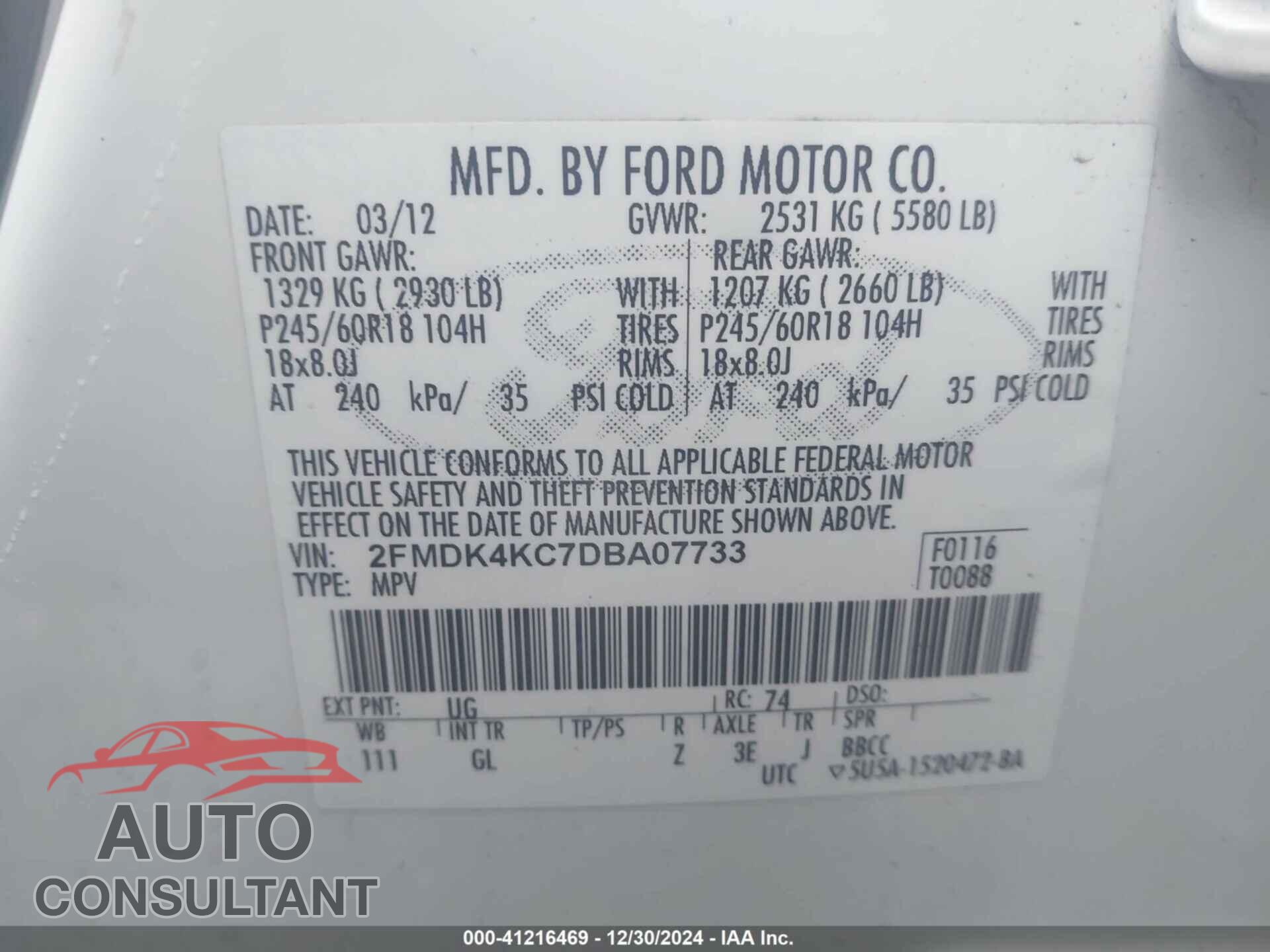 FORD EDGE 2013 - 2FMDK4KC7DBA07733
