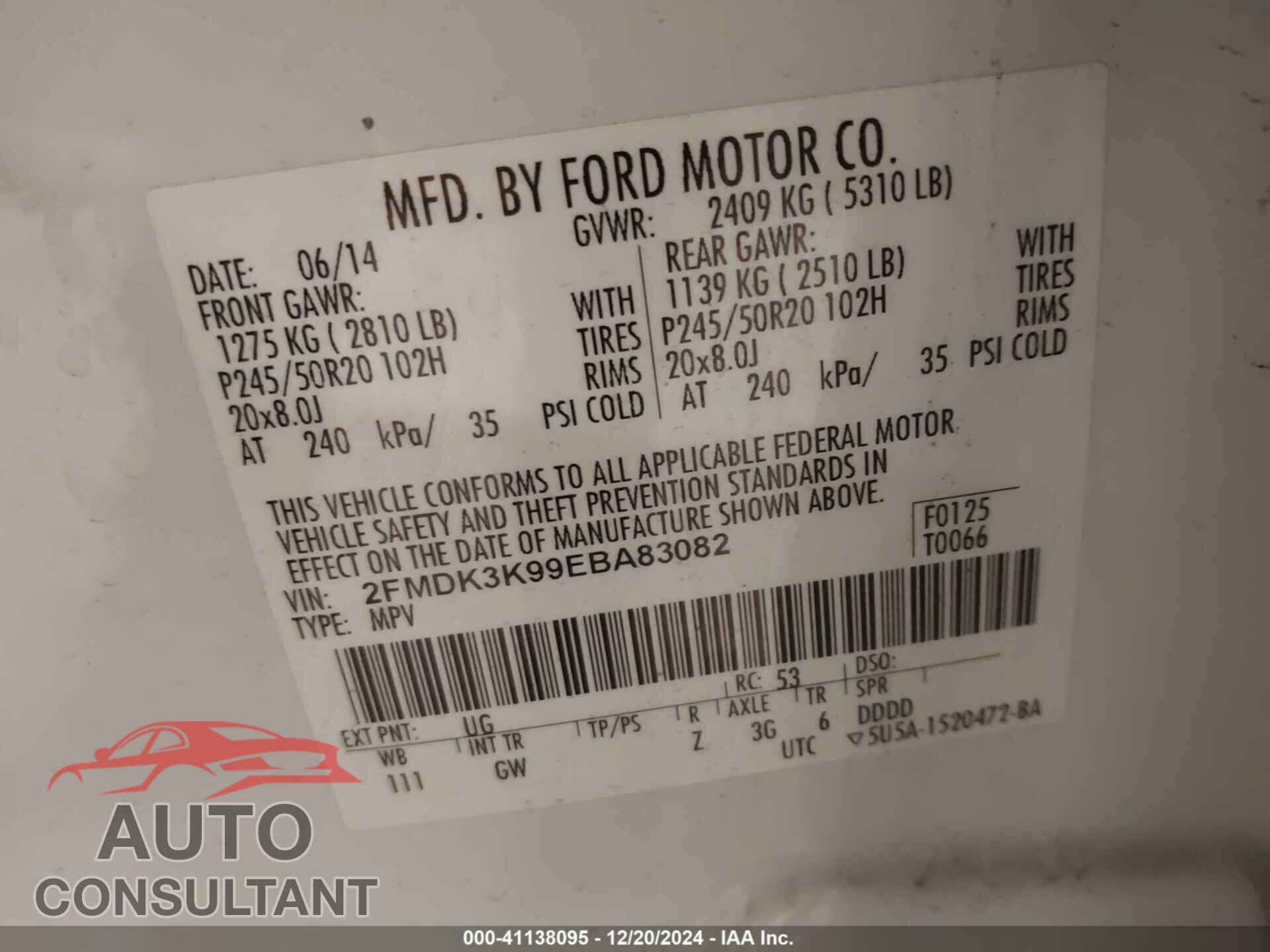 FORD EDGE 2014 - 2FMDK3K99EBA83082