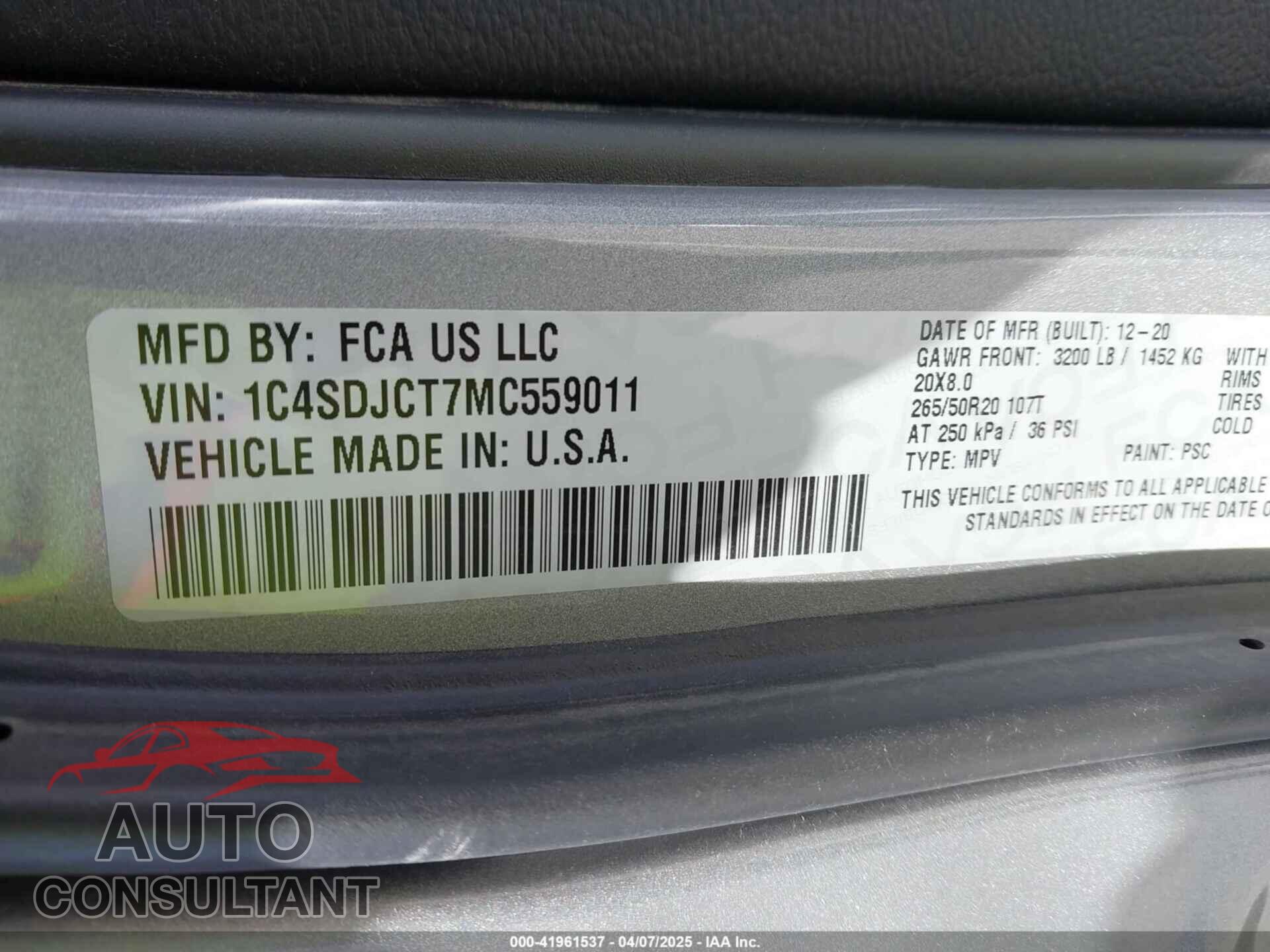 DODGE DURANGO 2021 - 1C4SDJCT7MC559011