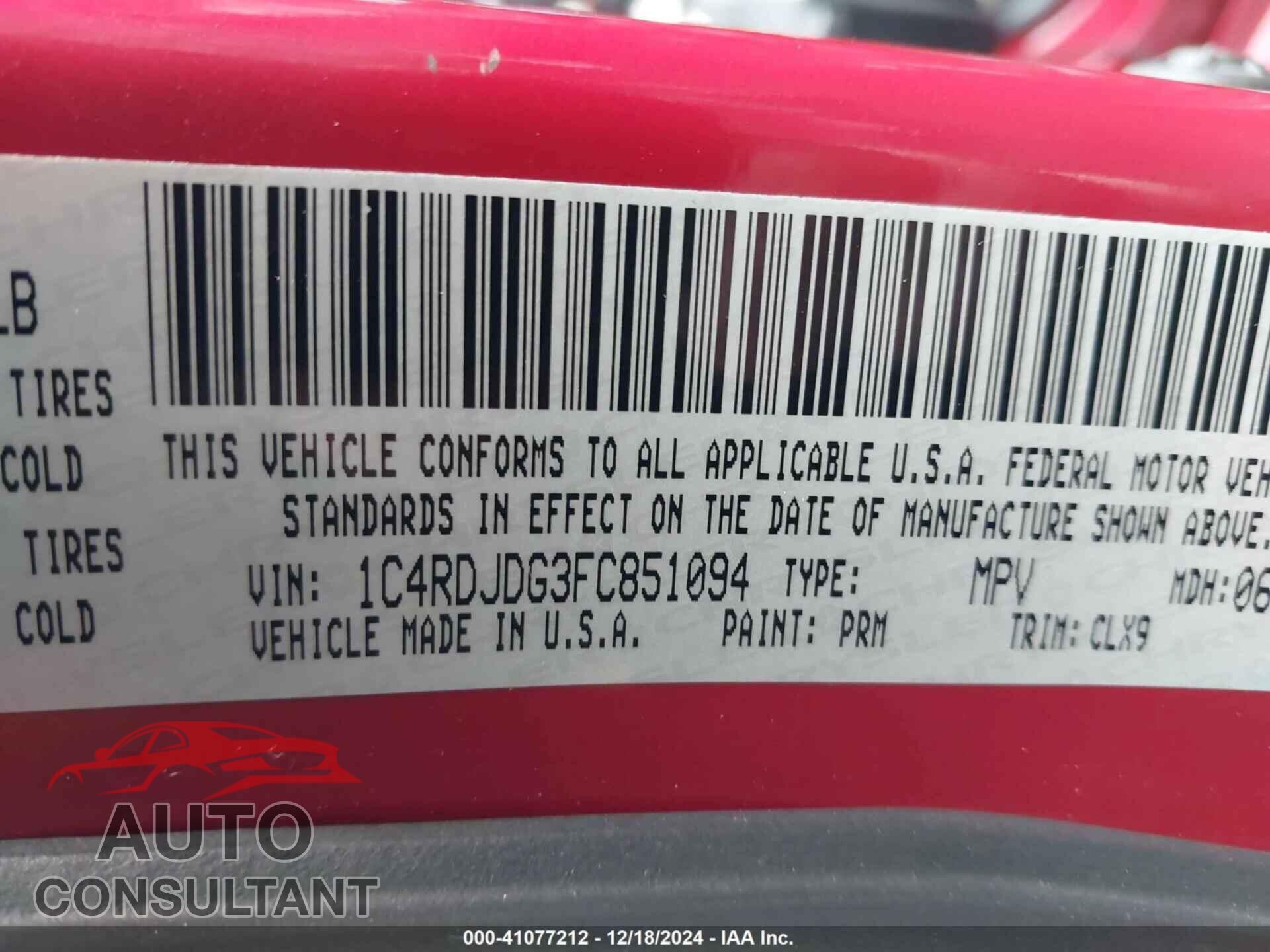 DODGE DURANGO 2015 - 1C4RDJDG3FC851094