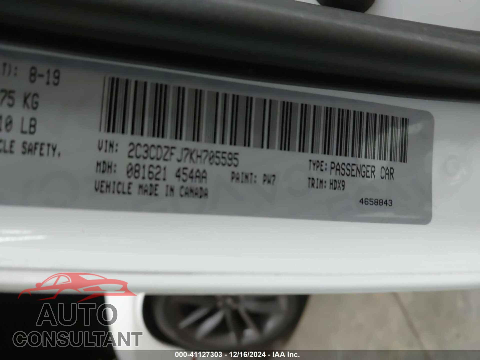 DODGE CHALLENGER 2019 - 2C3CDZFJ7KH705595