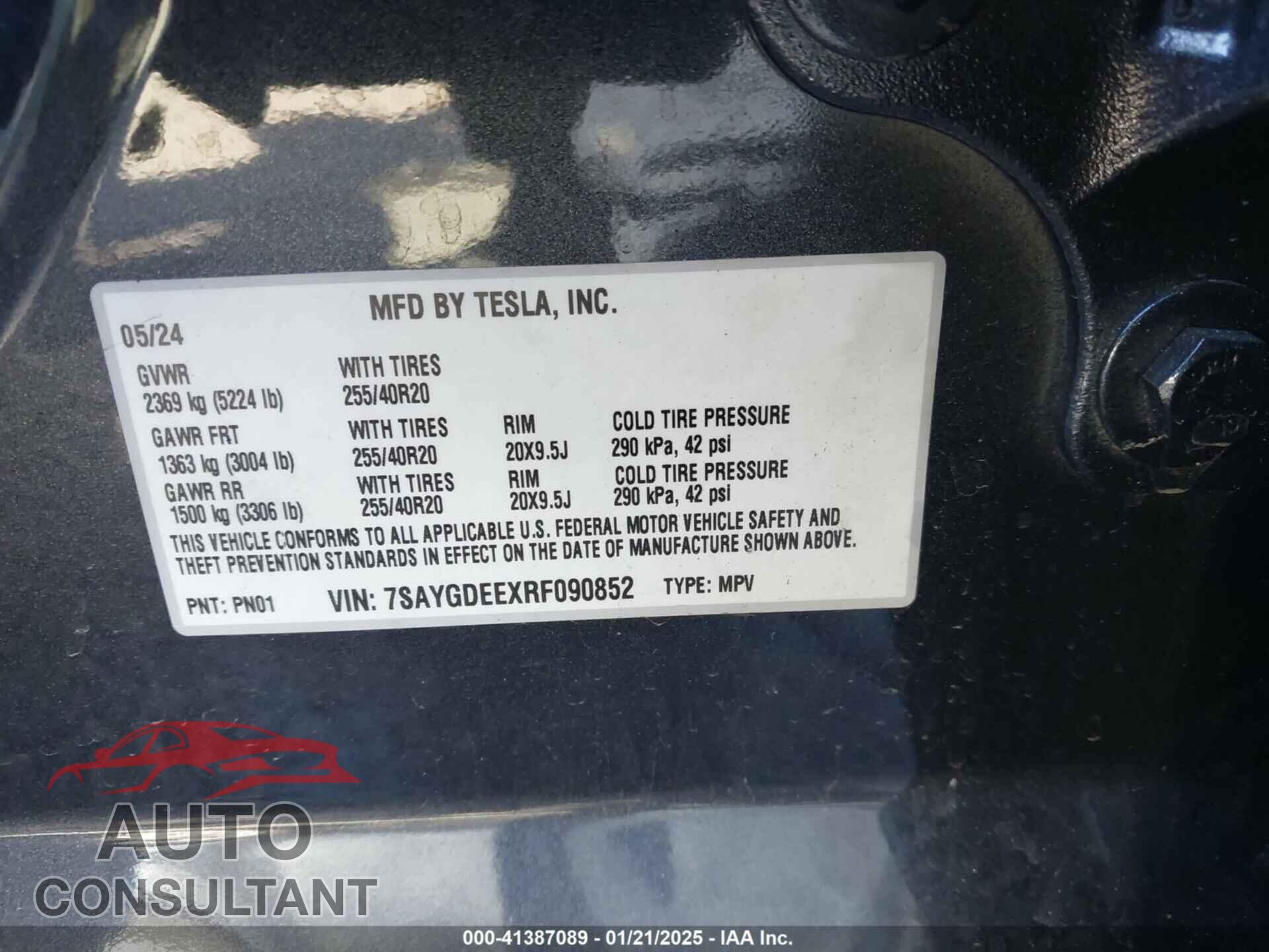 TESLA MODEL Y 2024 - 7SAYGDEEXRF090852