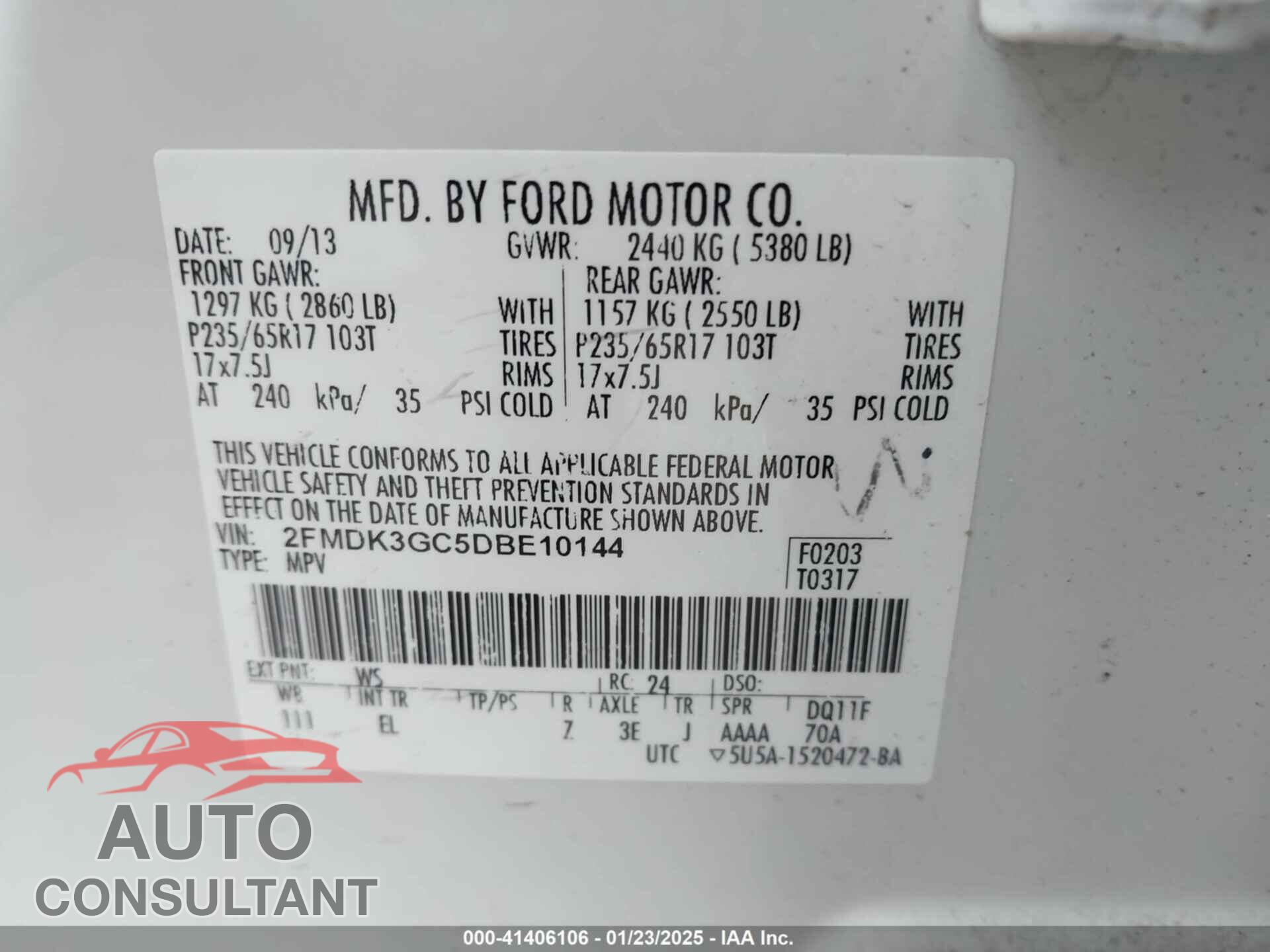 FORD EDGE 2013 - 2FMDK3GC5DBE10144