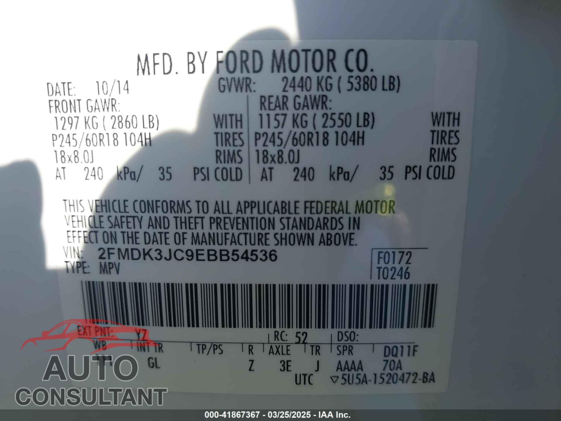 FORD EDGE 2014 - 2FMDK3JC9EBB54536