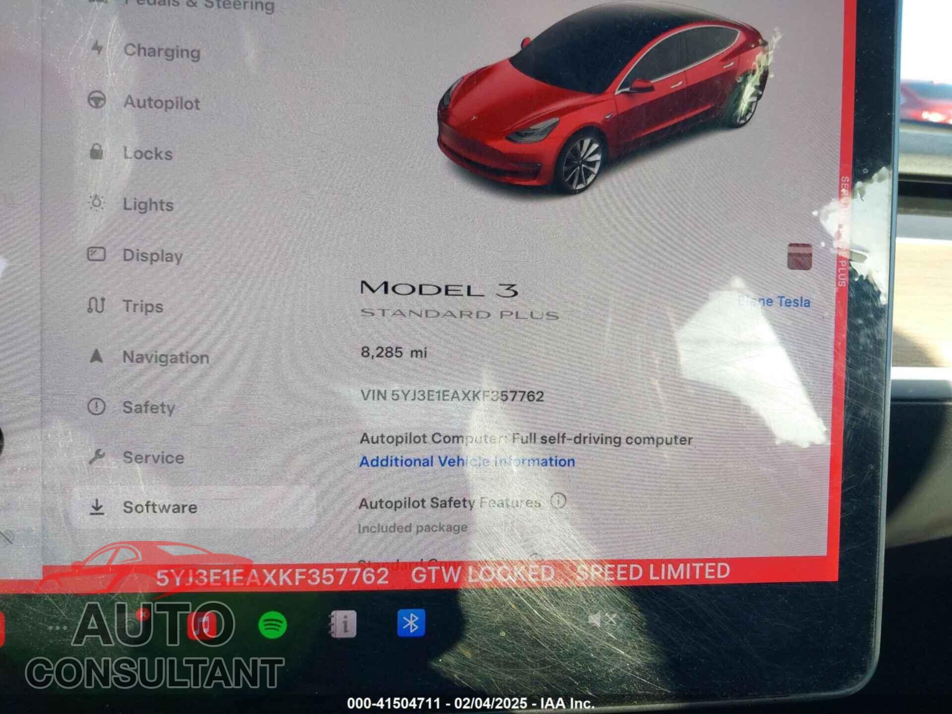 TESLA MODEL 3 2019 - 5YJ3E1EAXKF357762