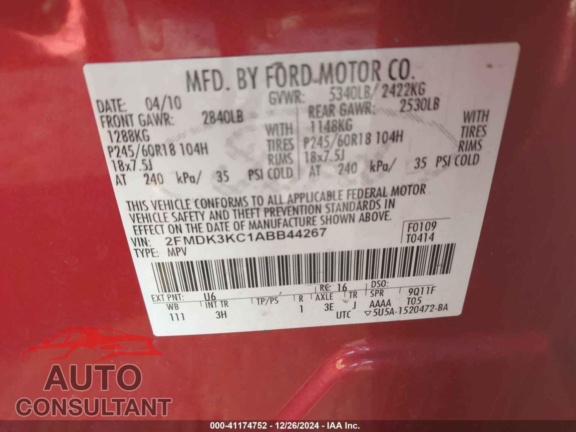 FORD EDGE 2010 - 2FMDK3KC1ABB44267