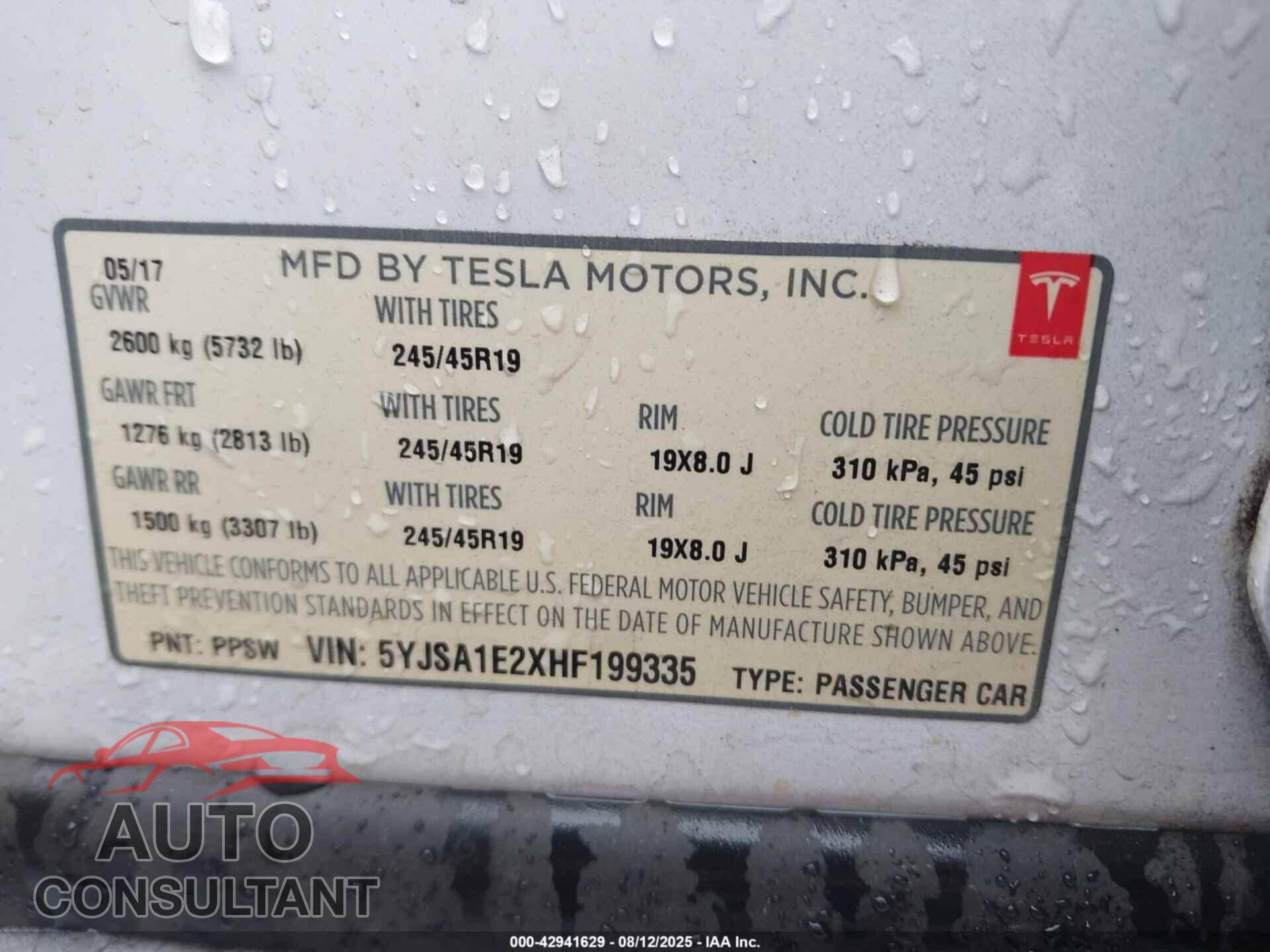 TESLA MODEL S 2017 - 5YJSA1E2XHF199335