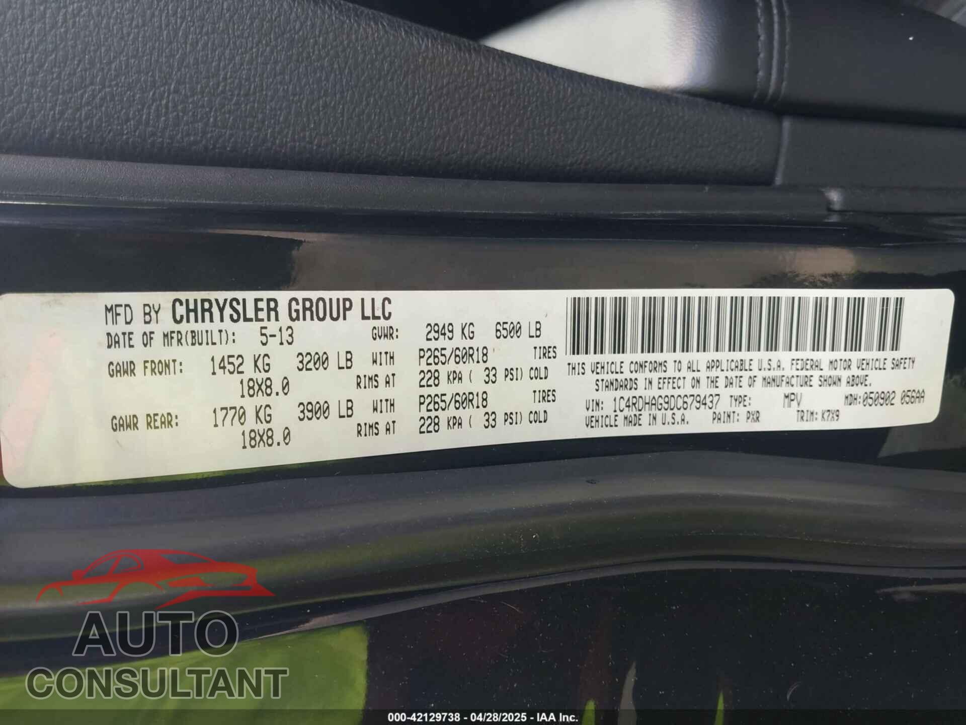 DODGE DURANGO 2013 - 1C4RDHAG9DC679437
