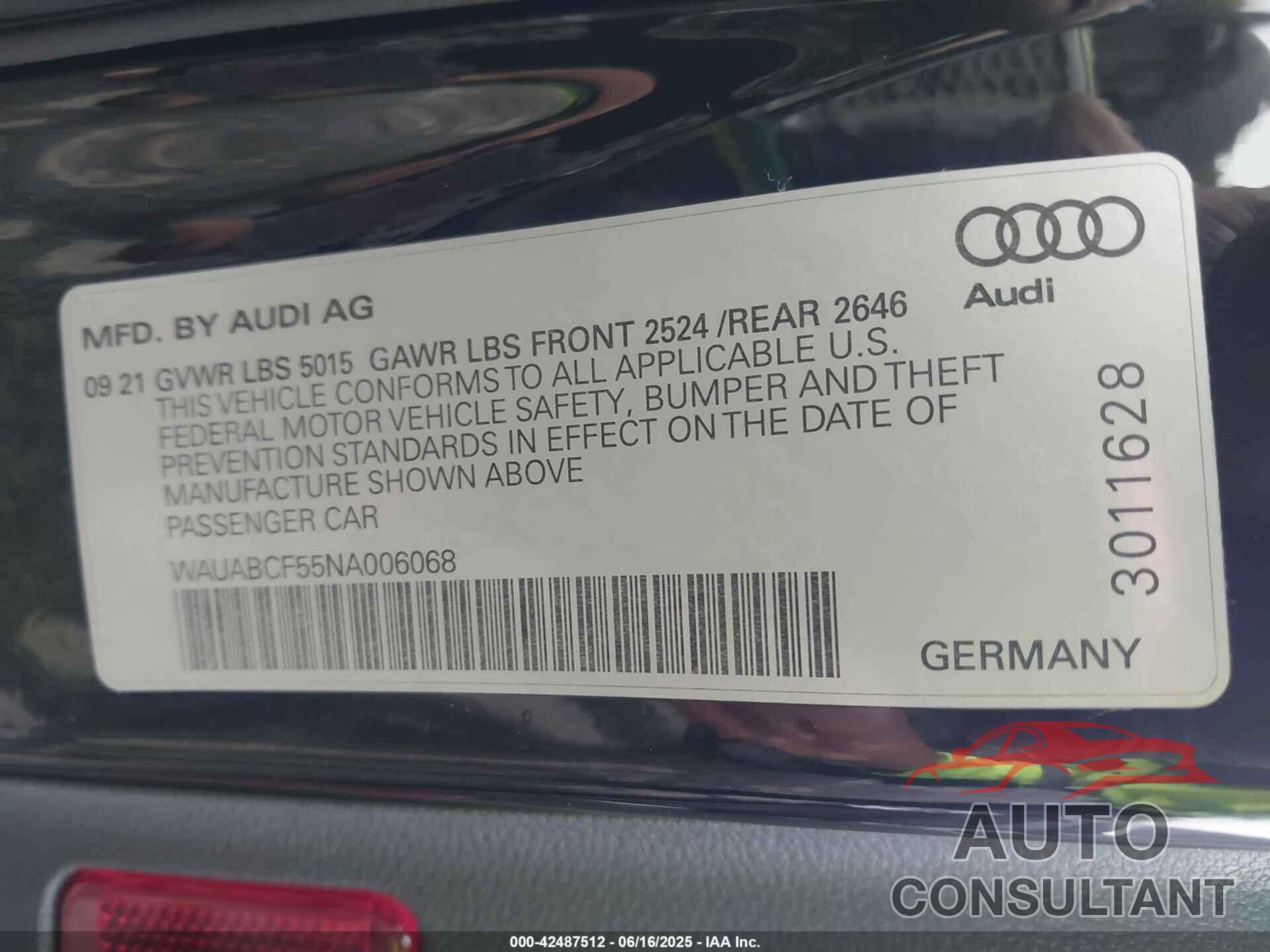 AUDI A5 SPORTBACK 2022 - WAUABCF55NA006068