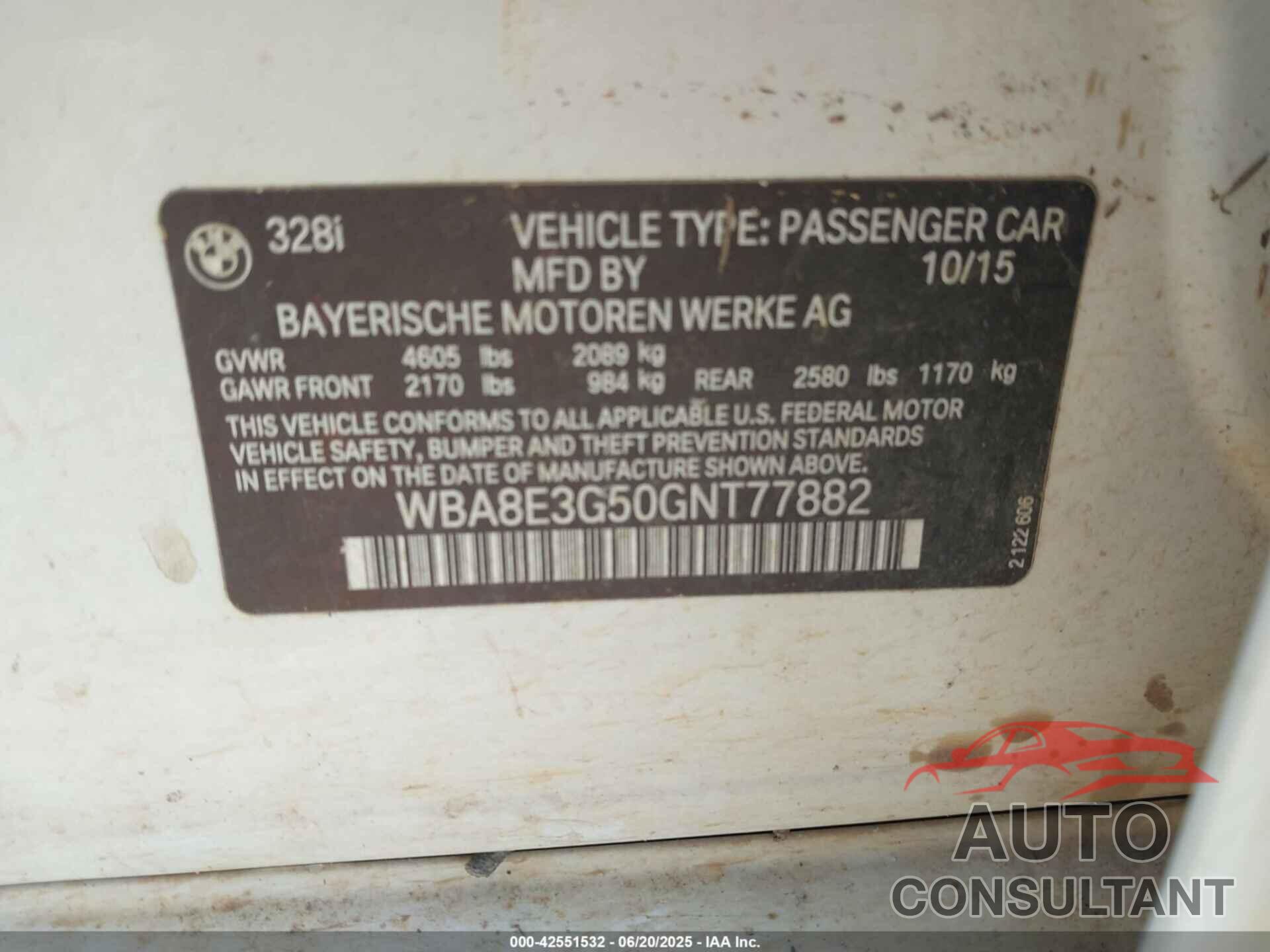 BMW 328I 2016 - WBA8E3G50GNT77882