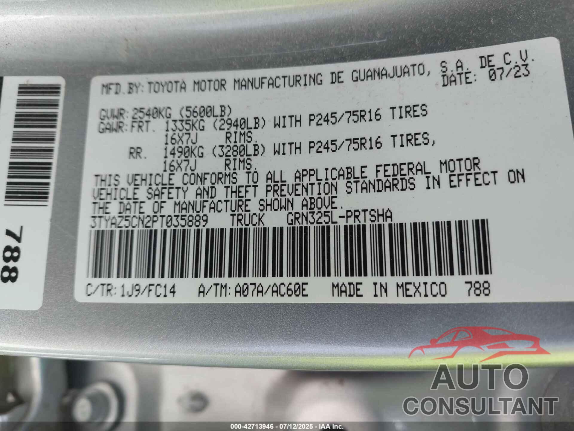 TOYOTA TACOMA 2023 - 3TYAZ5CN2PT035889