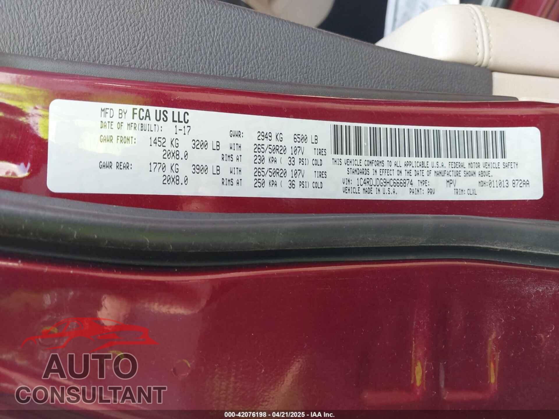 DODGE DURANGO 2017 - 1C4RDJDG9HC666874