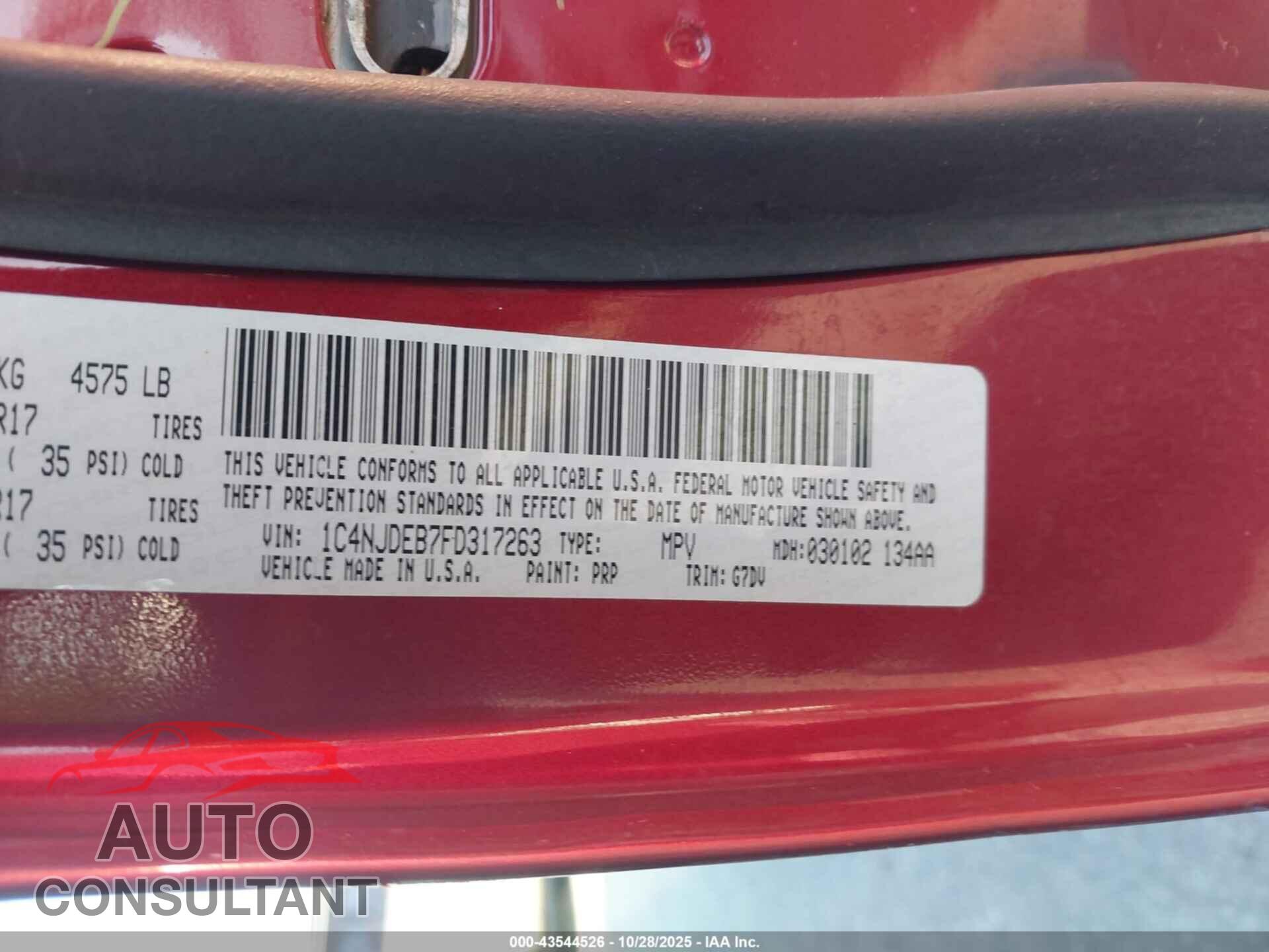 JEEP COMPASS 2015 - 1C4NJDEB7FD317263