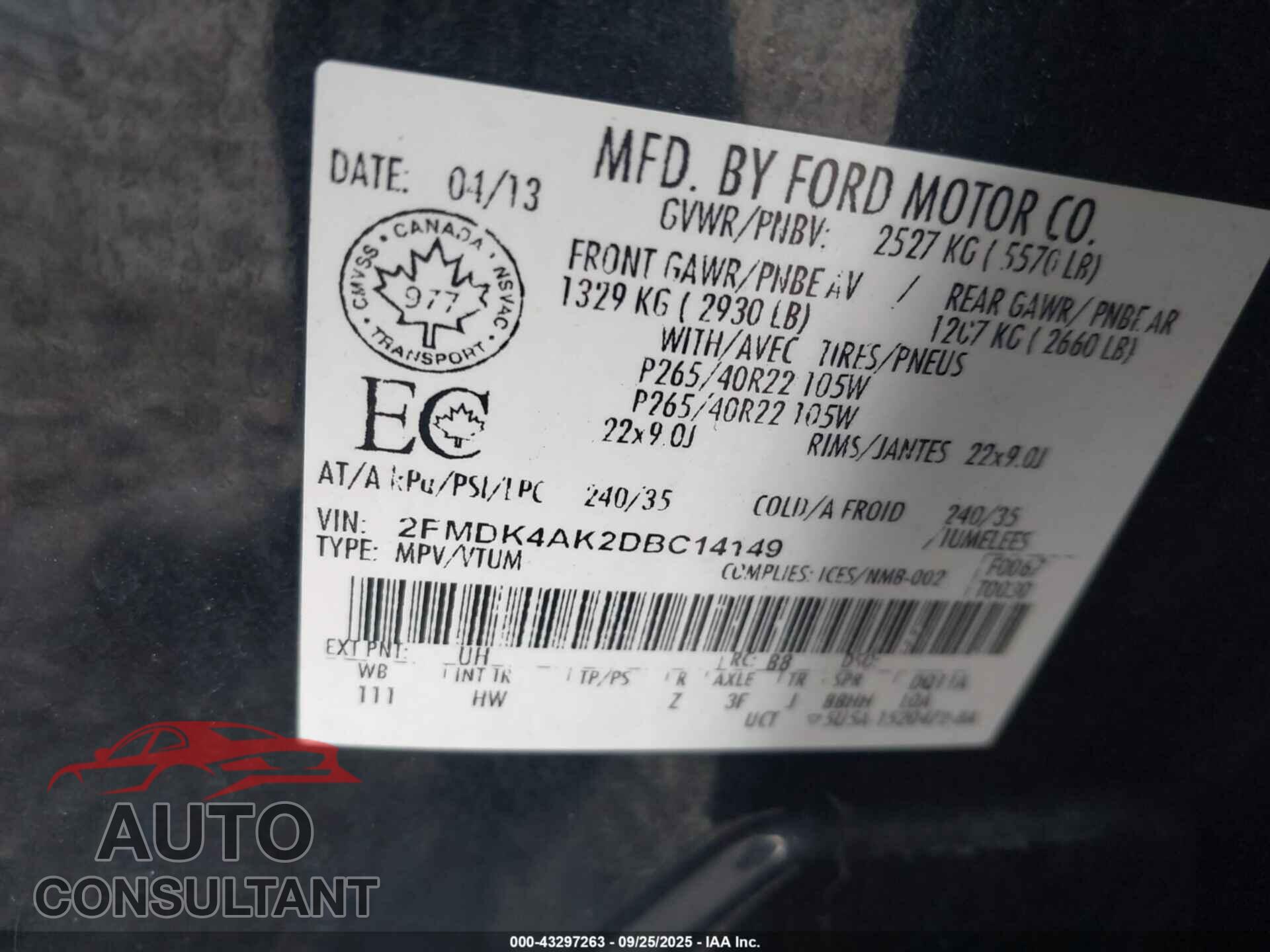 FORD EDGE 2013 - 2FMDK4AK2DBC14149
