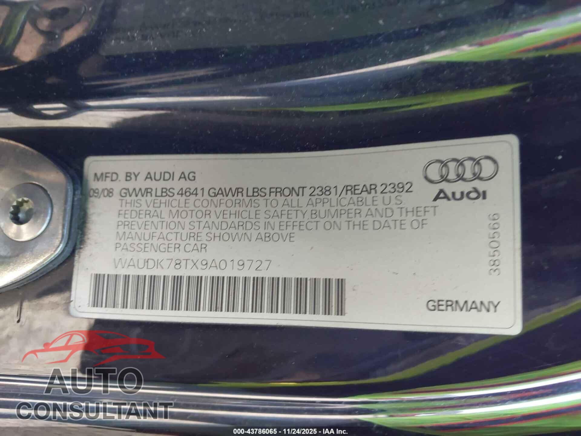 AUDI A5 2009 - WAUDK78TX9A019727