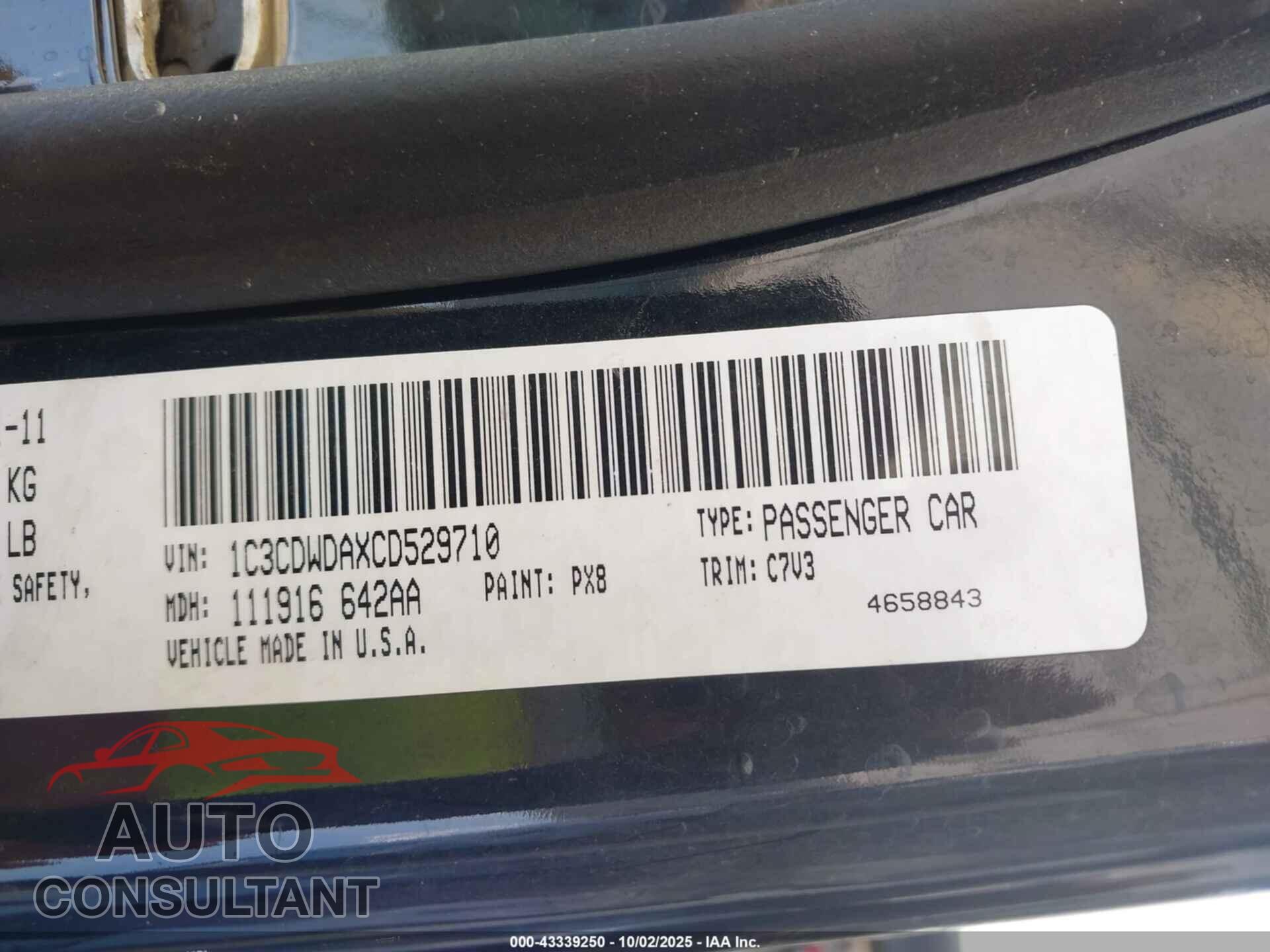 DODGE CALIBER 2012 - 1C3CDWDAXCD529710