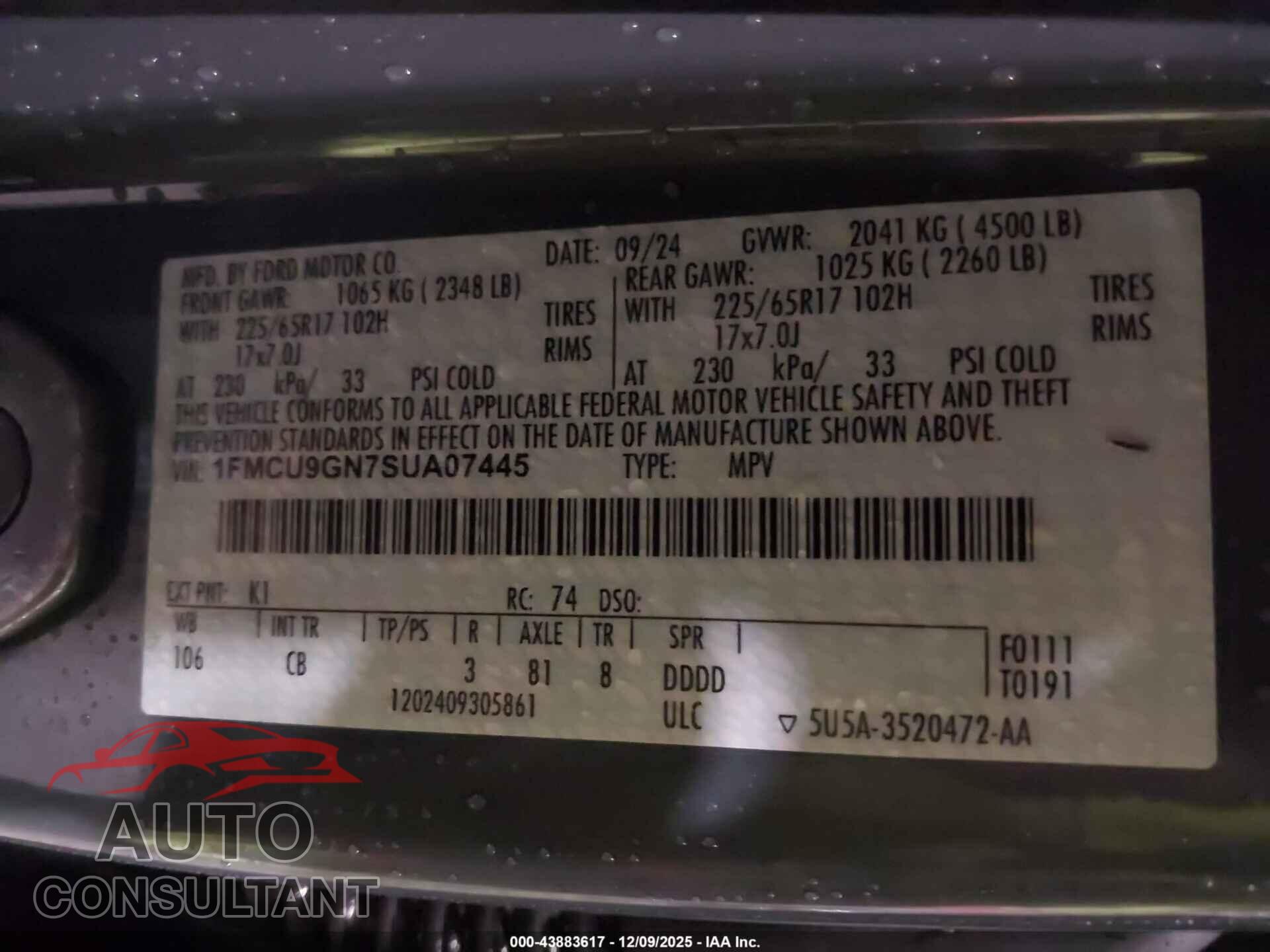 FORD ESCAPE 2025 - 1FMCU9GN7SUA07445