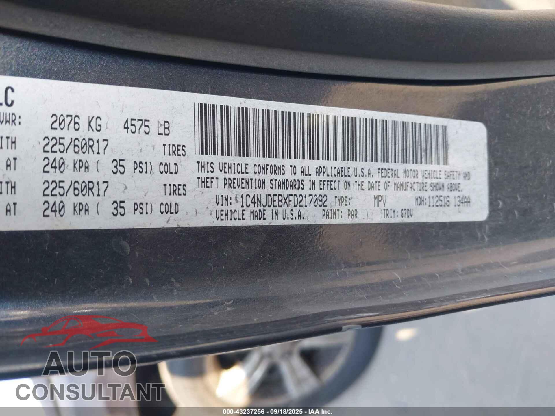 JEEP COMPASS 2015 - 1C4NJDEBXFD217092