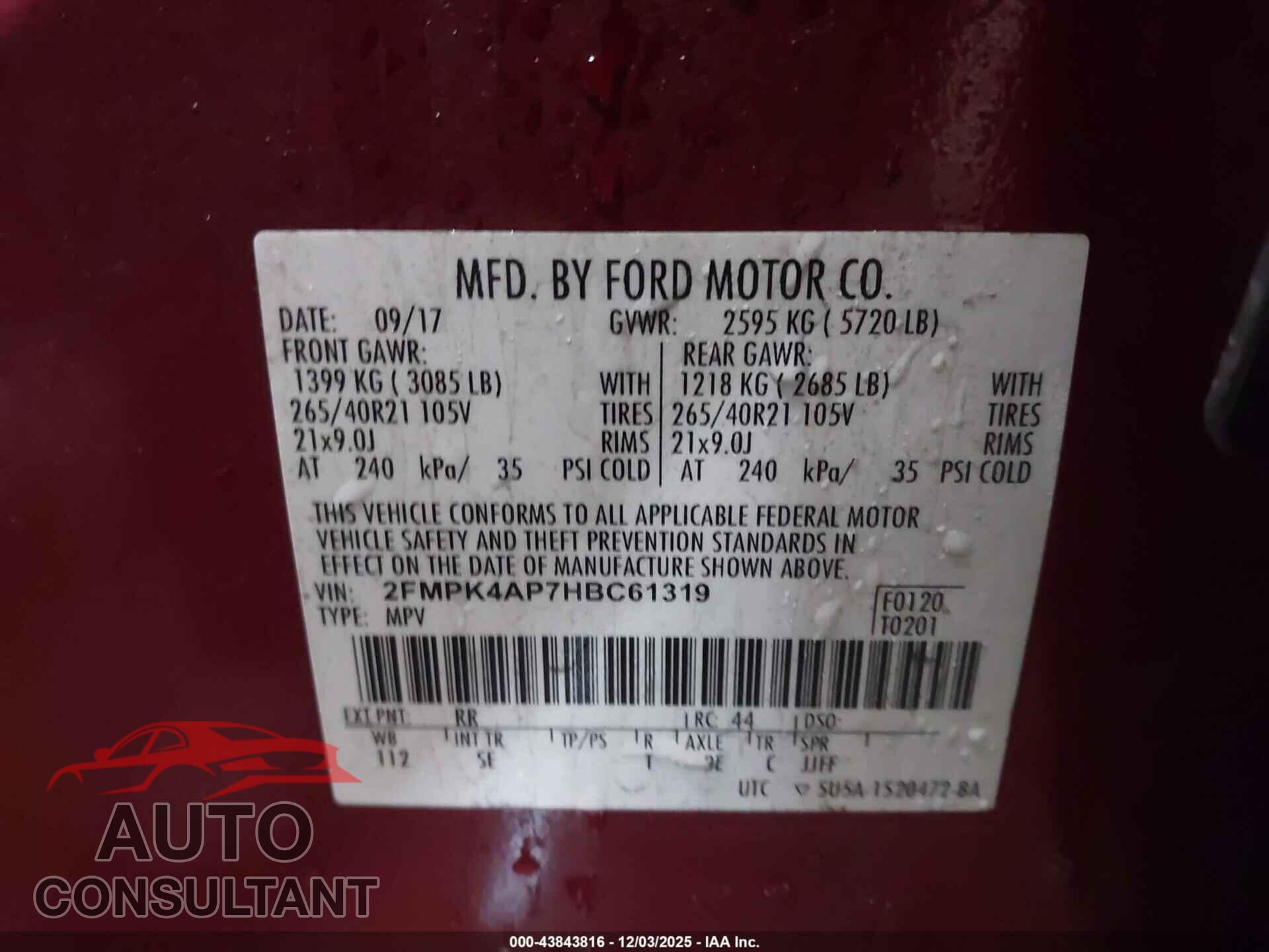 FORD EDGE 2017 - 2FMPK4AP7HBC61319