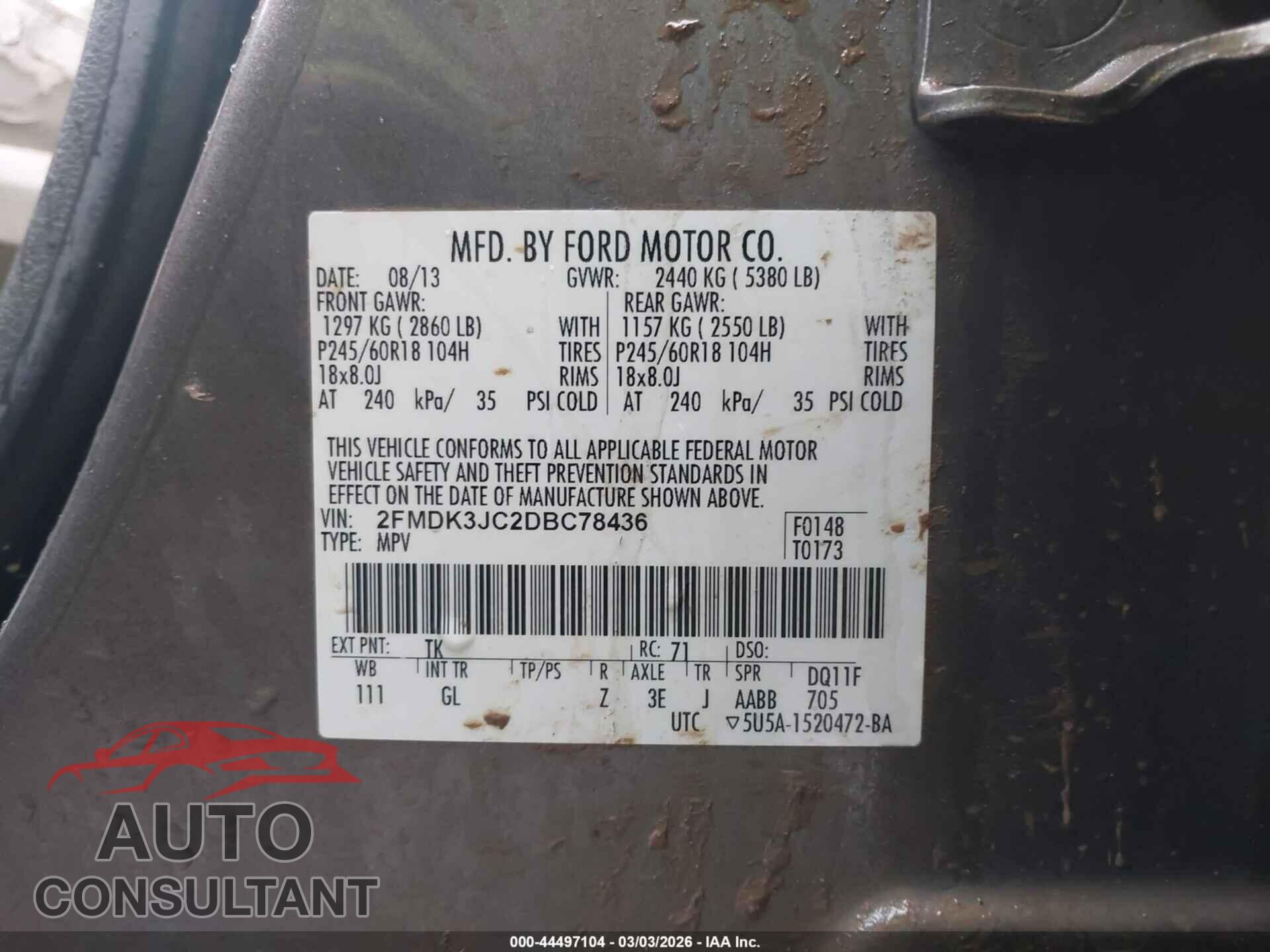 FORD EDGE 2013 - 2FMDK3JC2DBC78436