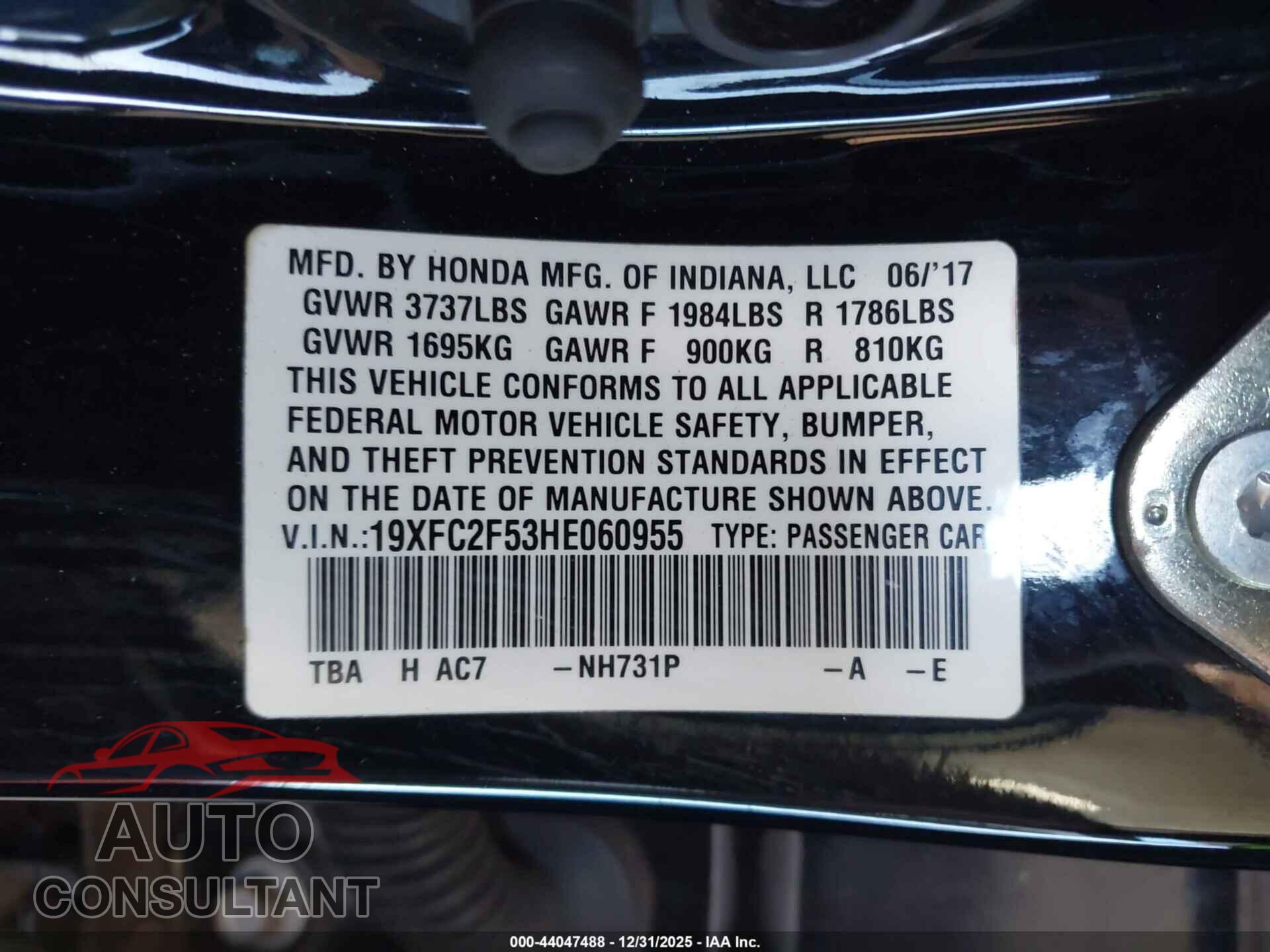 HONDA CIVIC 2017 - 19XFC2F53HE060955