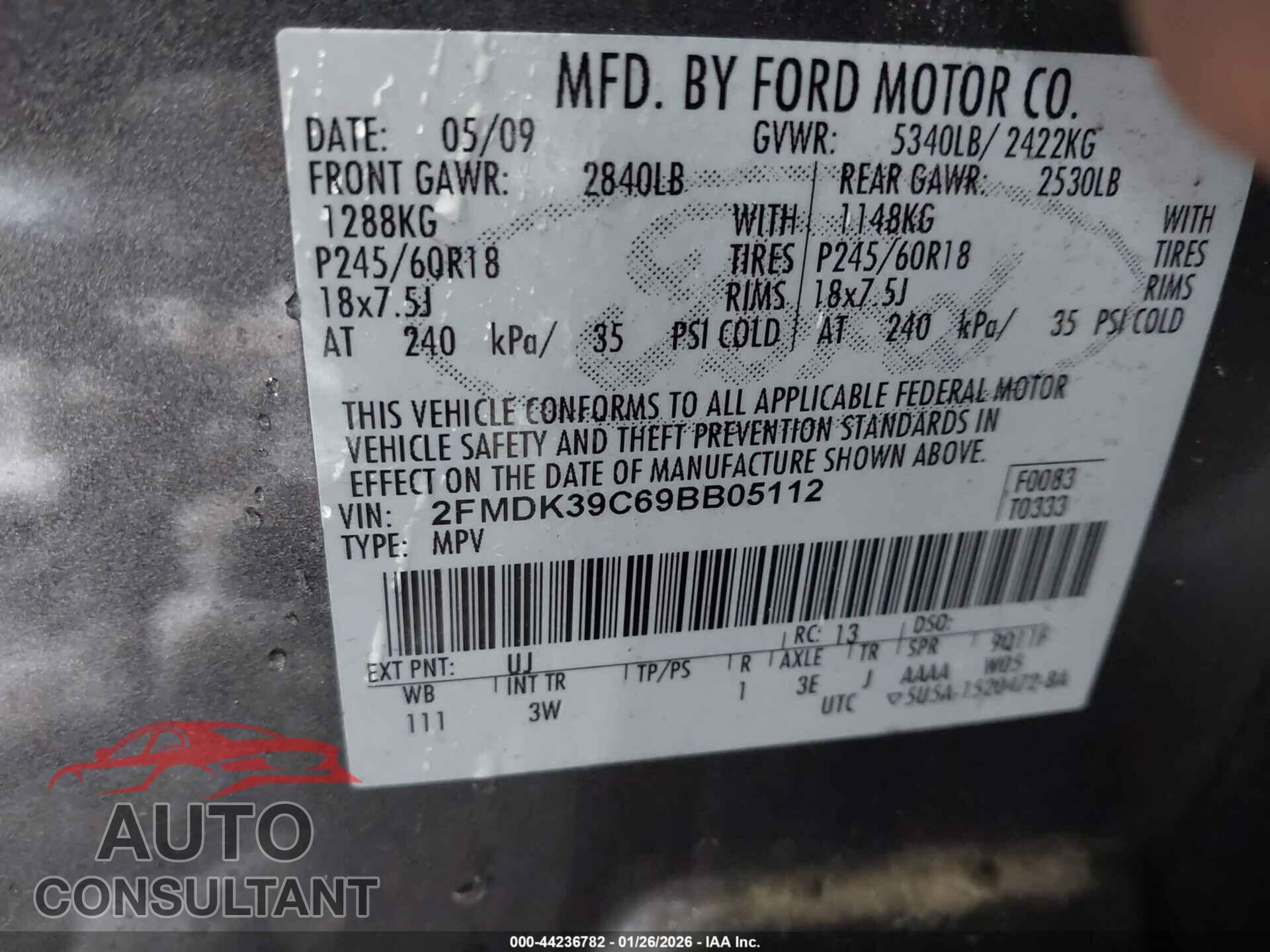 FORD EDGE 2009 - 2FMDK39C69BB05112