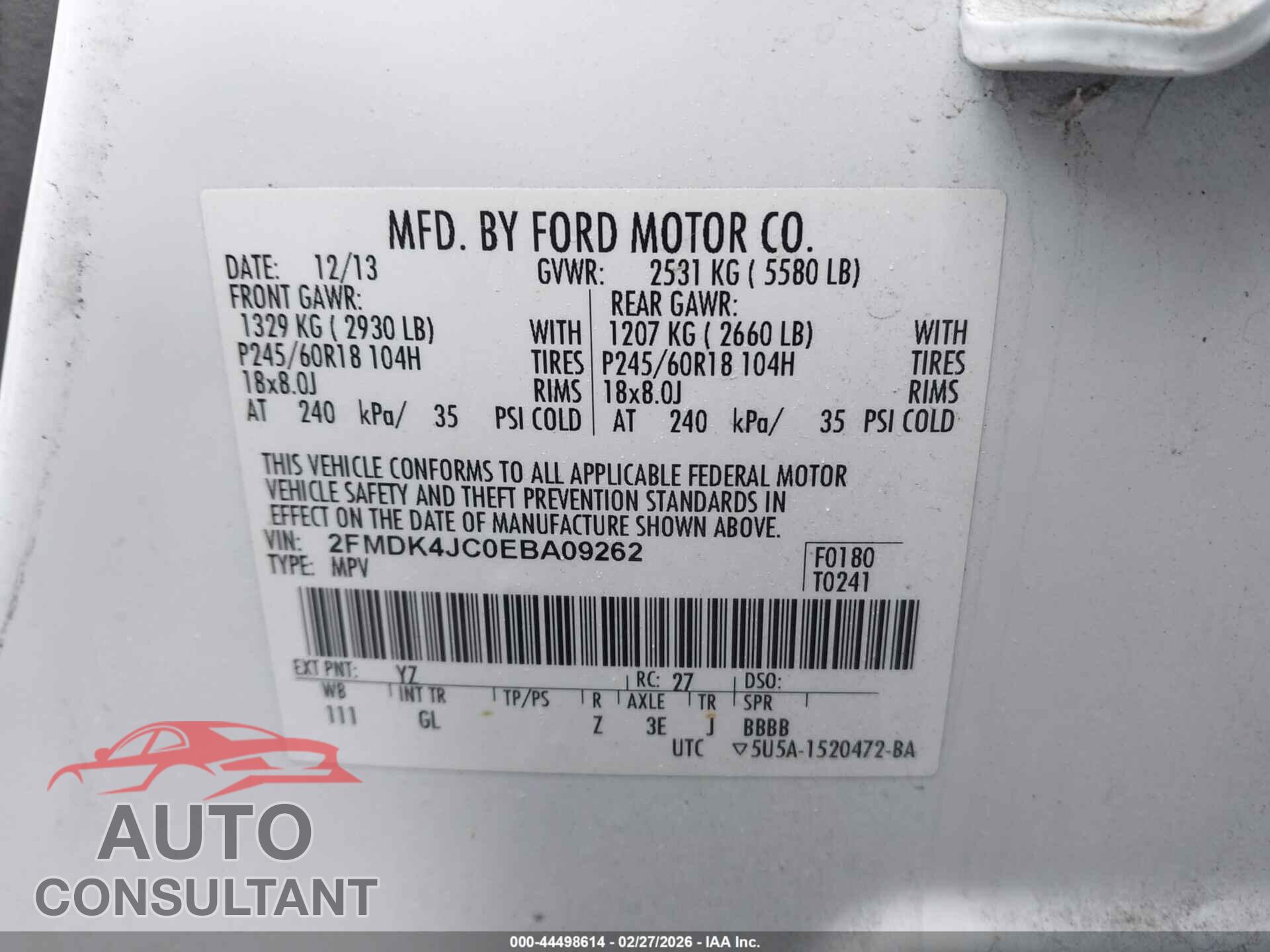 FORD EDGE 2014 - 2FMDK4JC0EBA09262
