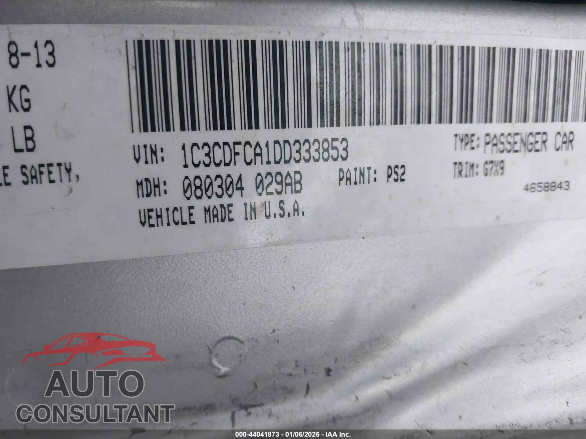 DODGE DART 2013 - 1C3CDFCA1DD333853