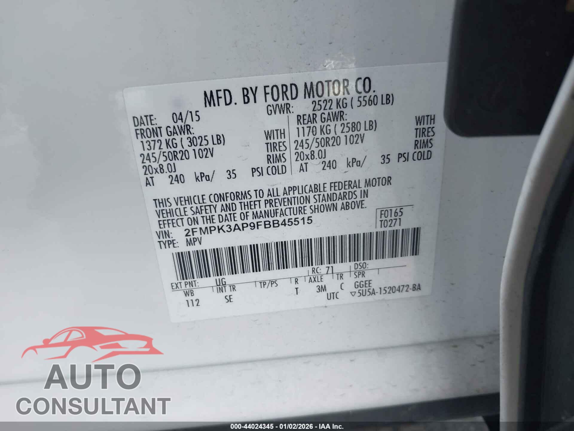 FORD EDGE 2015 - 2FMPK3AP9FBB45515