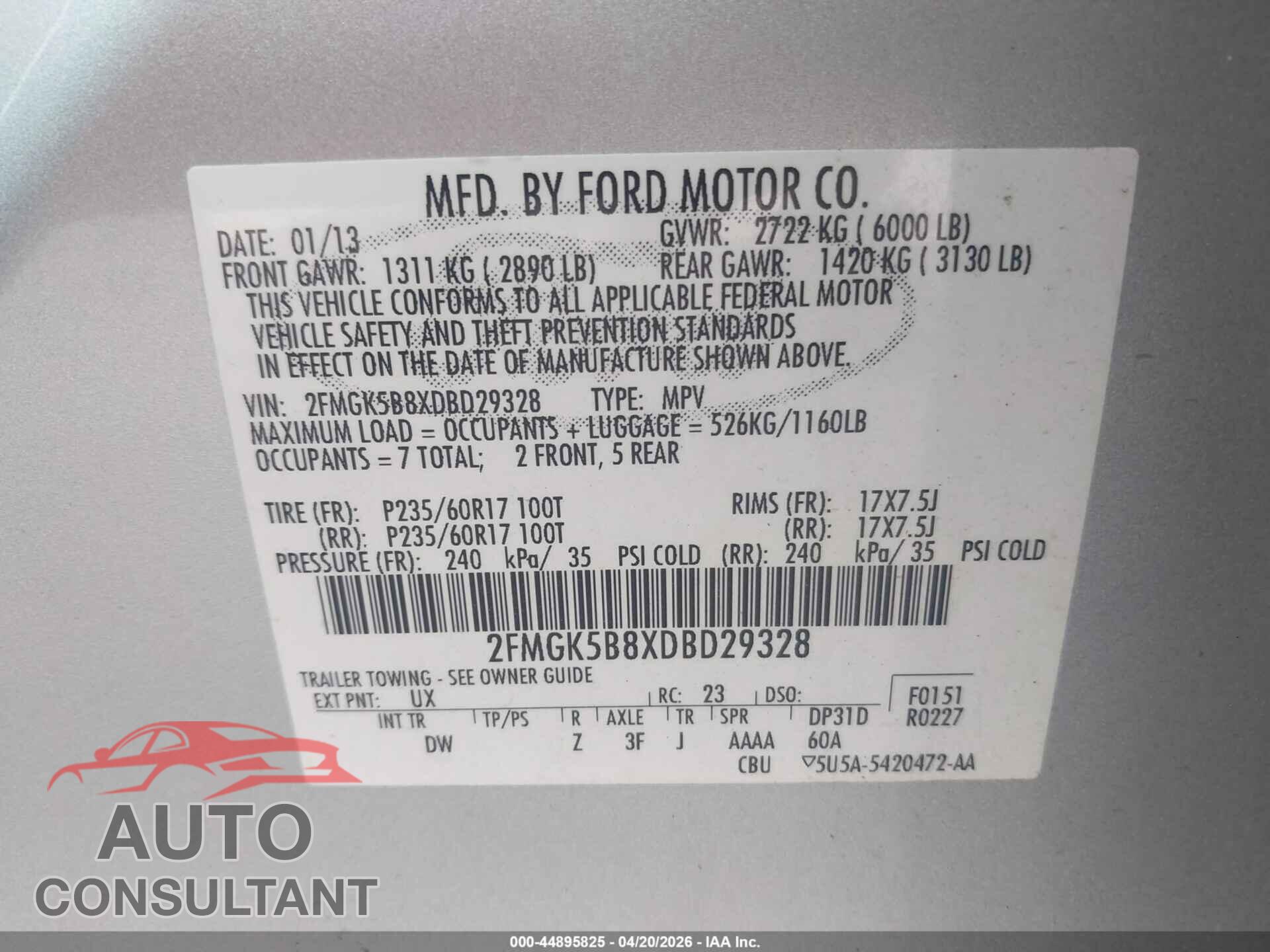 FORD FLEX 2013 - 2FMGK5B8XDBD29328