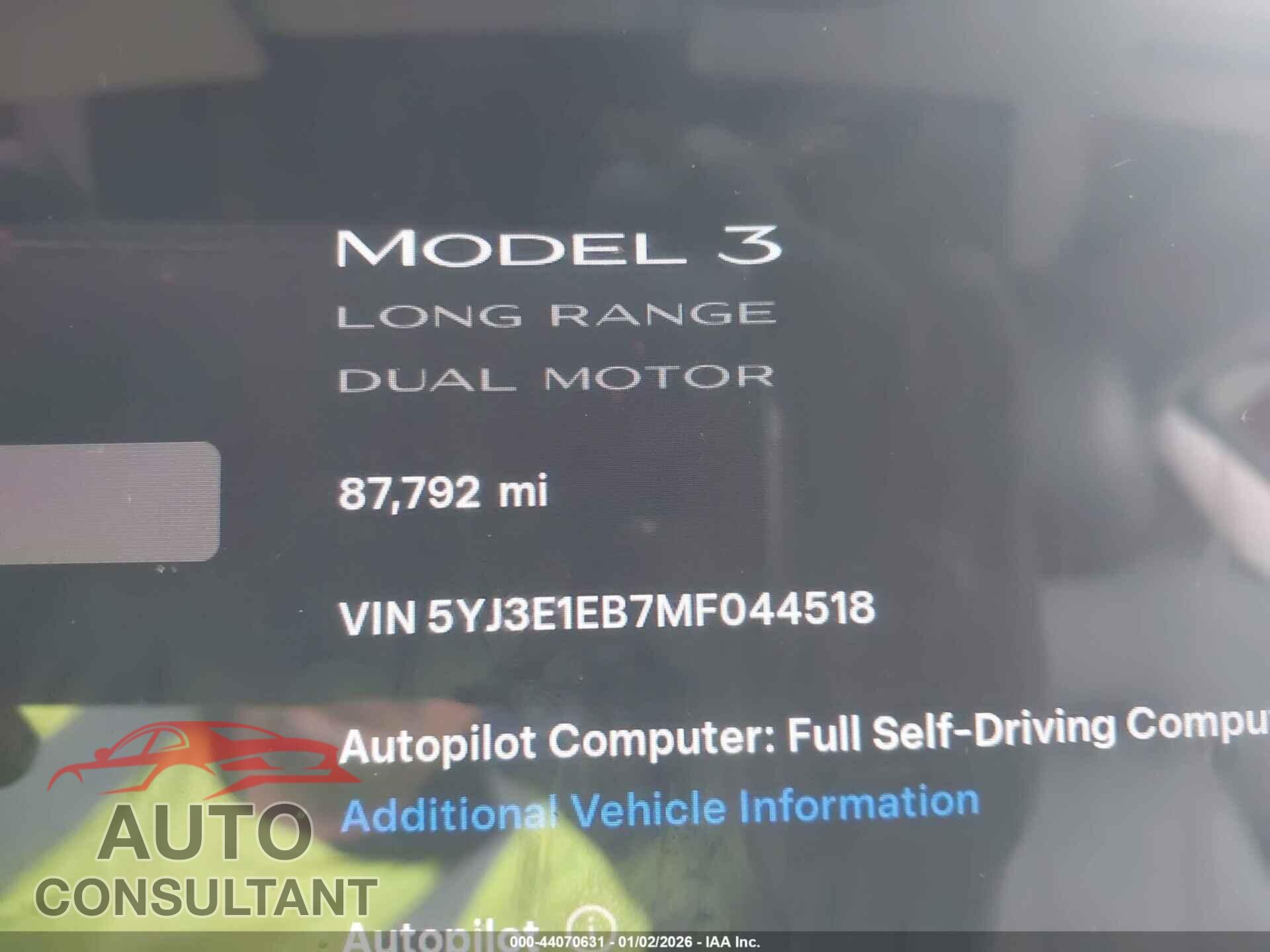 TESLA MODEL 3 2021 - 5YJ3E1EB7MF044518