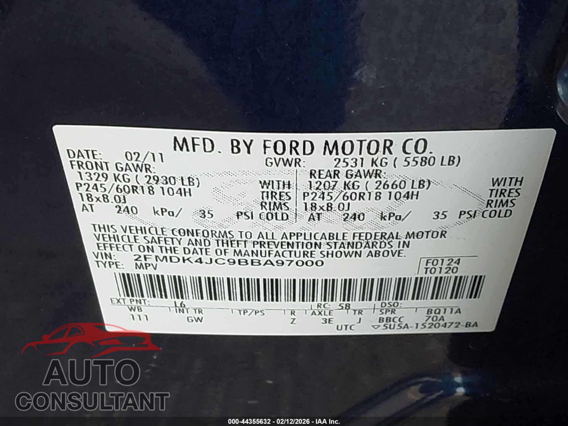 FORD EDGE 2011 - 2FMDK4JC9BBA97000