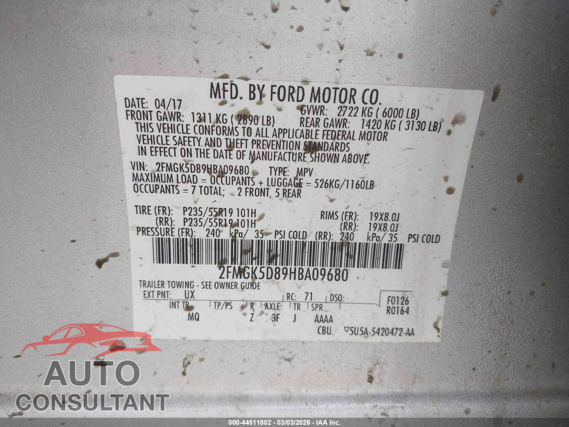FORD FLEX 2017 - 2FMGK5D89HBA09680