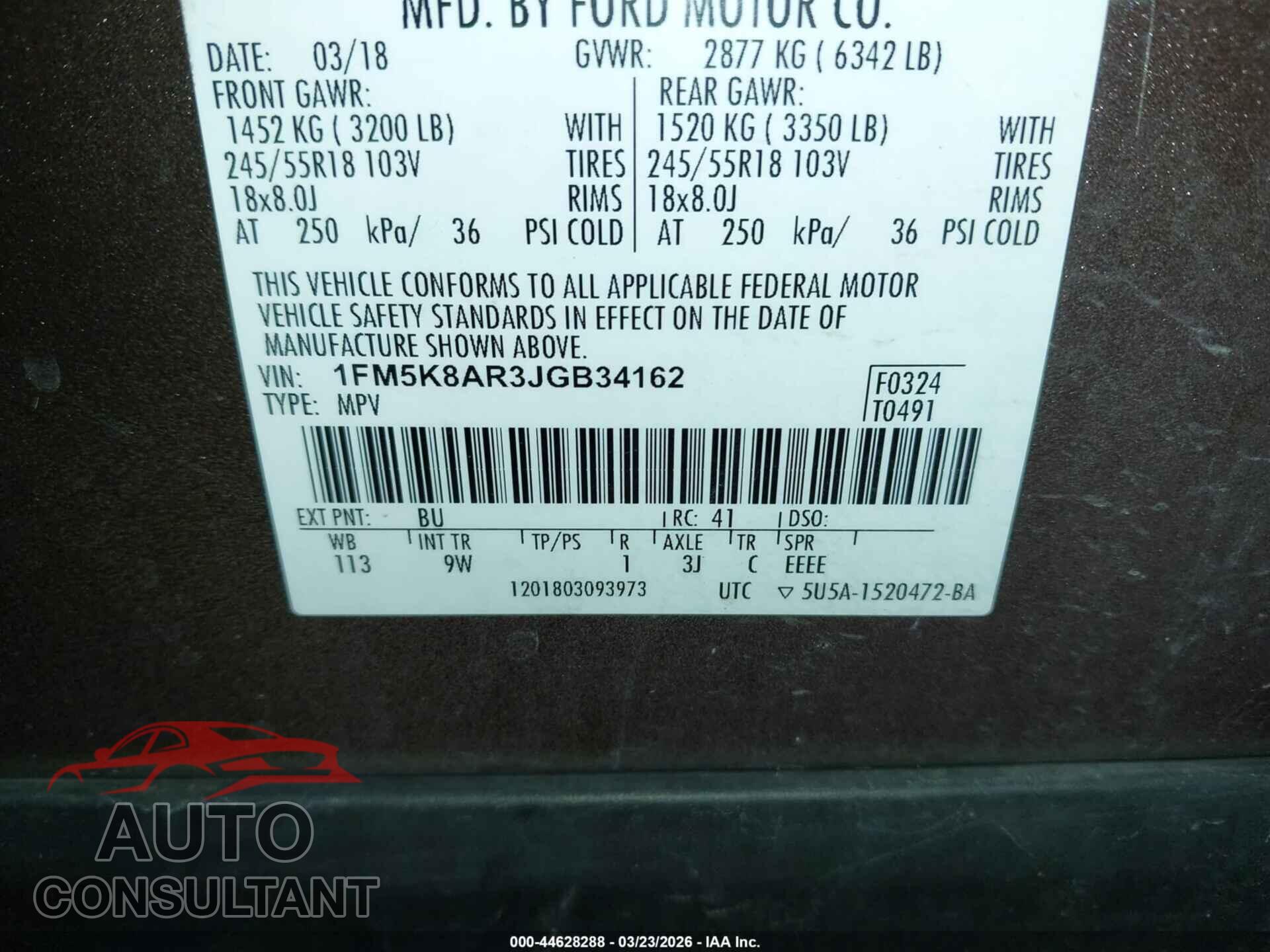 FORD POLICE INTERCEPTOR UTILITY 2018 - 1FM5K8AR3JGB34162